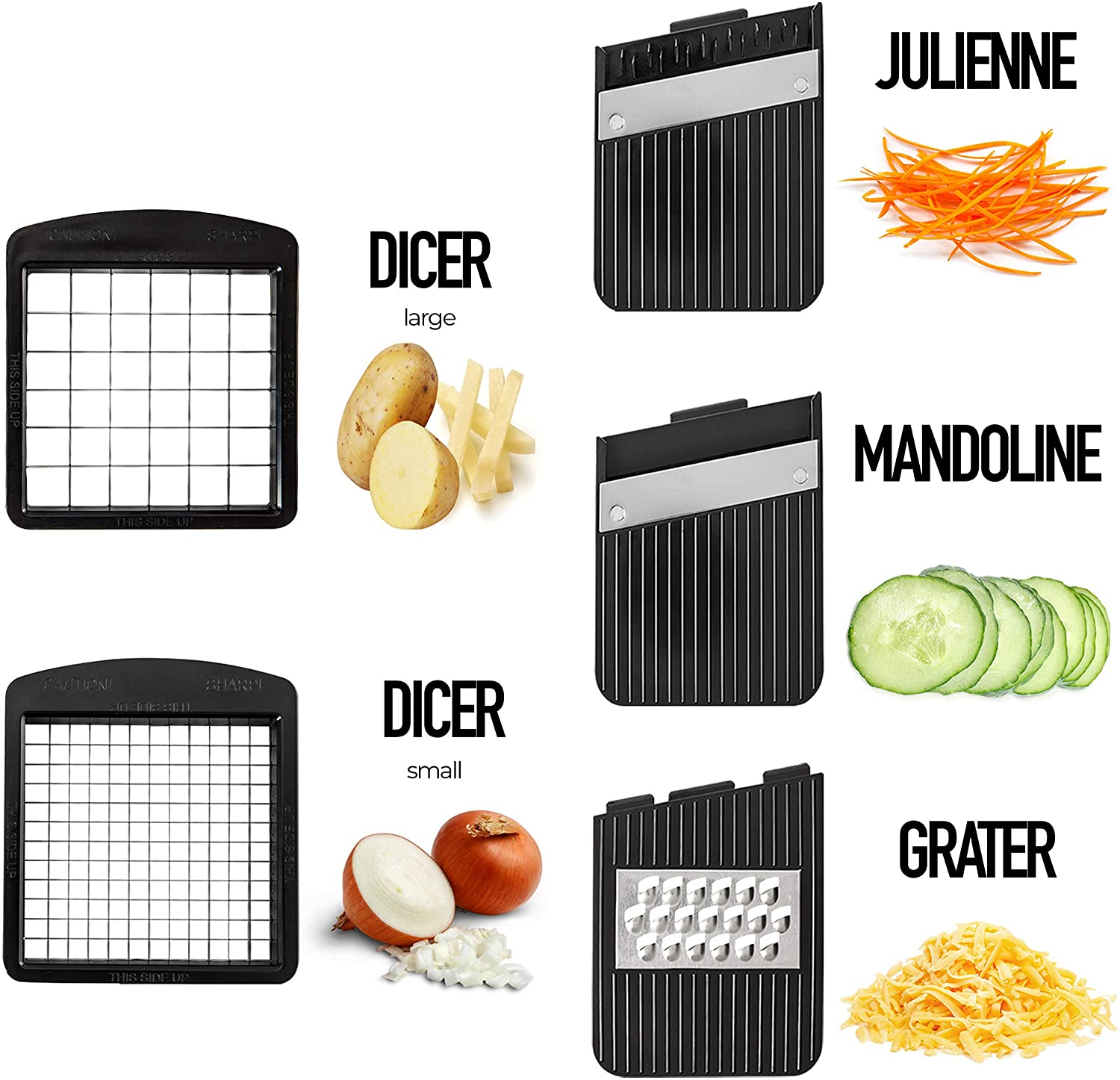All-In-1 Vegetable Chopper, Dicer, Mandoline Slicer & Cheese Grater Includes Bonus Handheld Spiralizer
