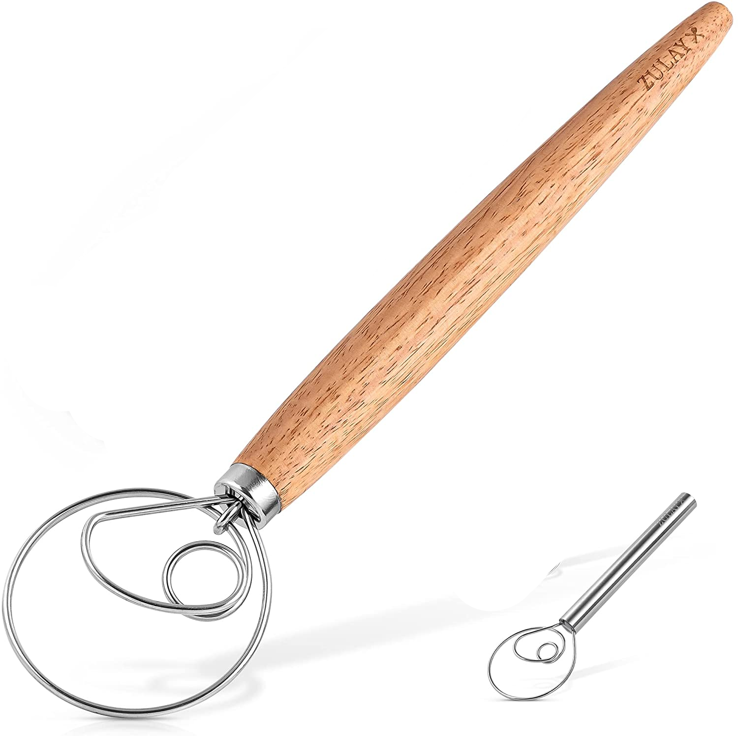 13 Inch Danish Dough Whisk - Large Wooden or Stainless Steel Whisk wit