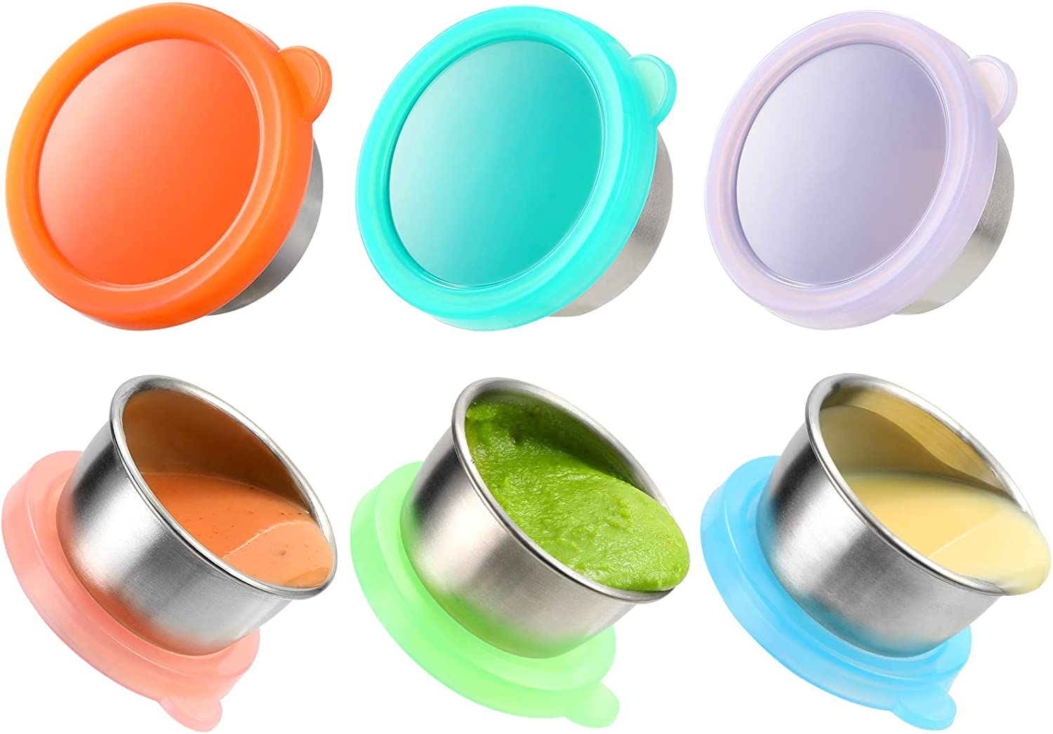 Condiment Cups Containers with Lid 6 pk. 2.3 oz. Salad Dressing to go Small  Mini Food Storage Containers with Sauce Cups Leak proof Reusable Plastic
