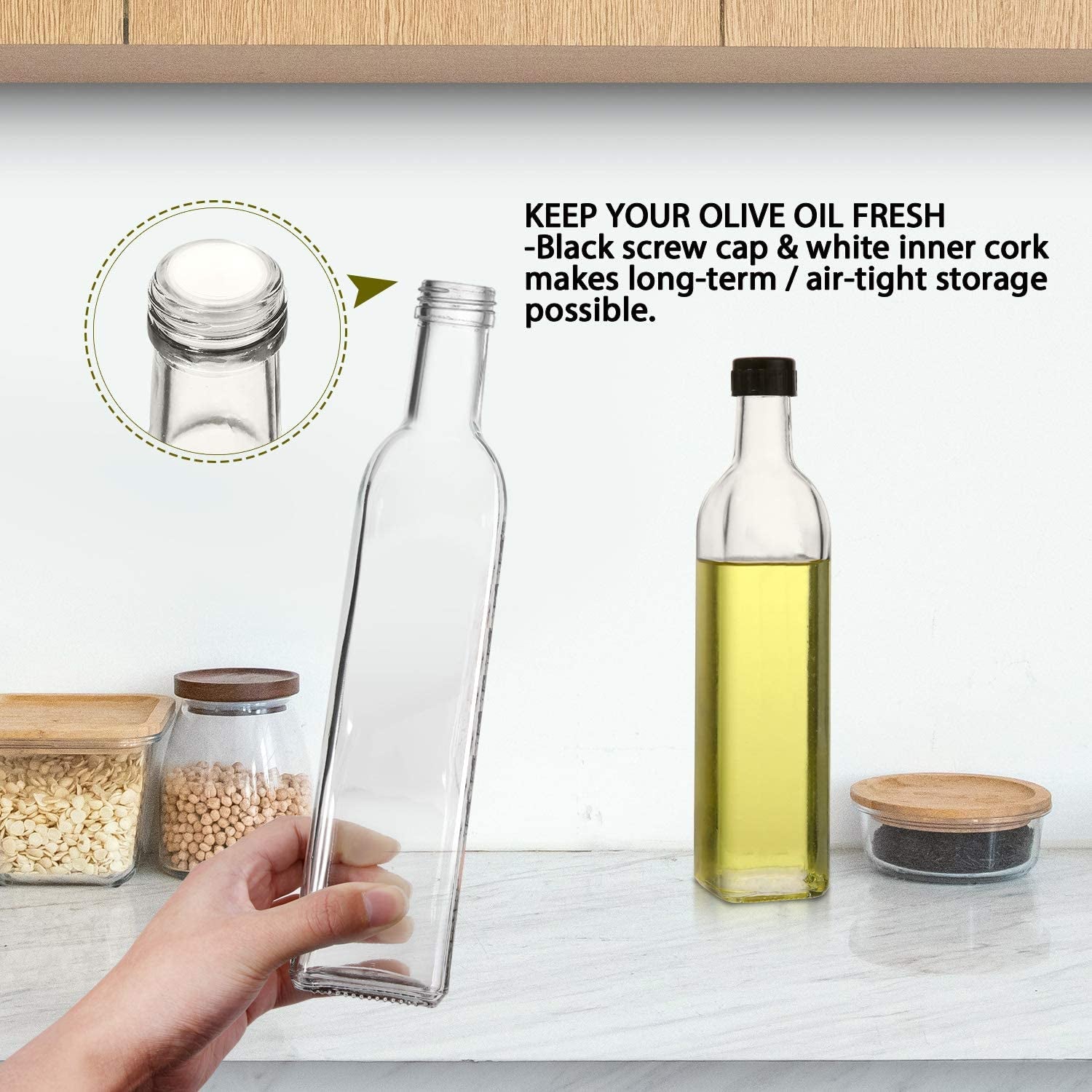2 PACK, 17 Oz Glass Olive Oil Dispenser Bottle Set - 500ML