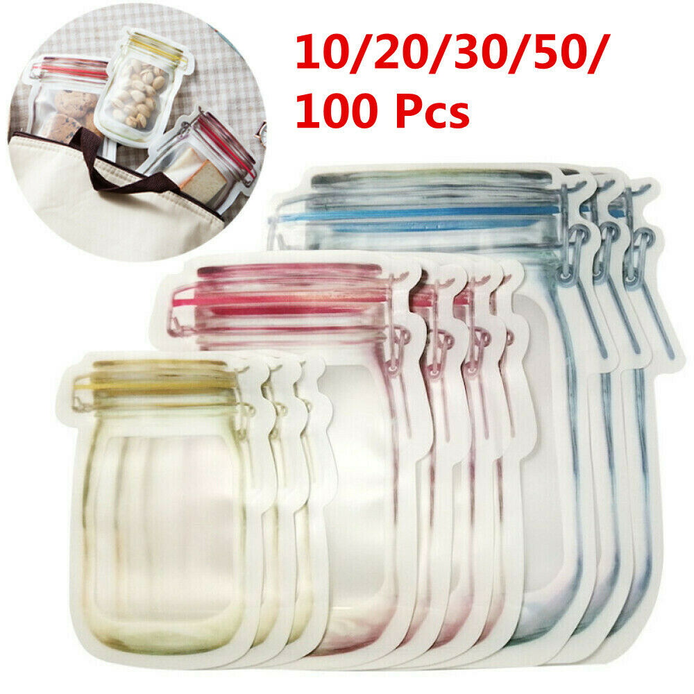 10/20/30/50/100 Mason Jar, Zipper, Re-Usable, Food Storage, Clear Ziplock Bags