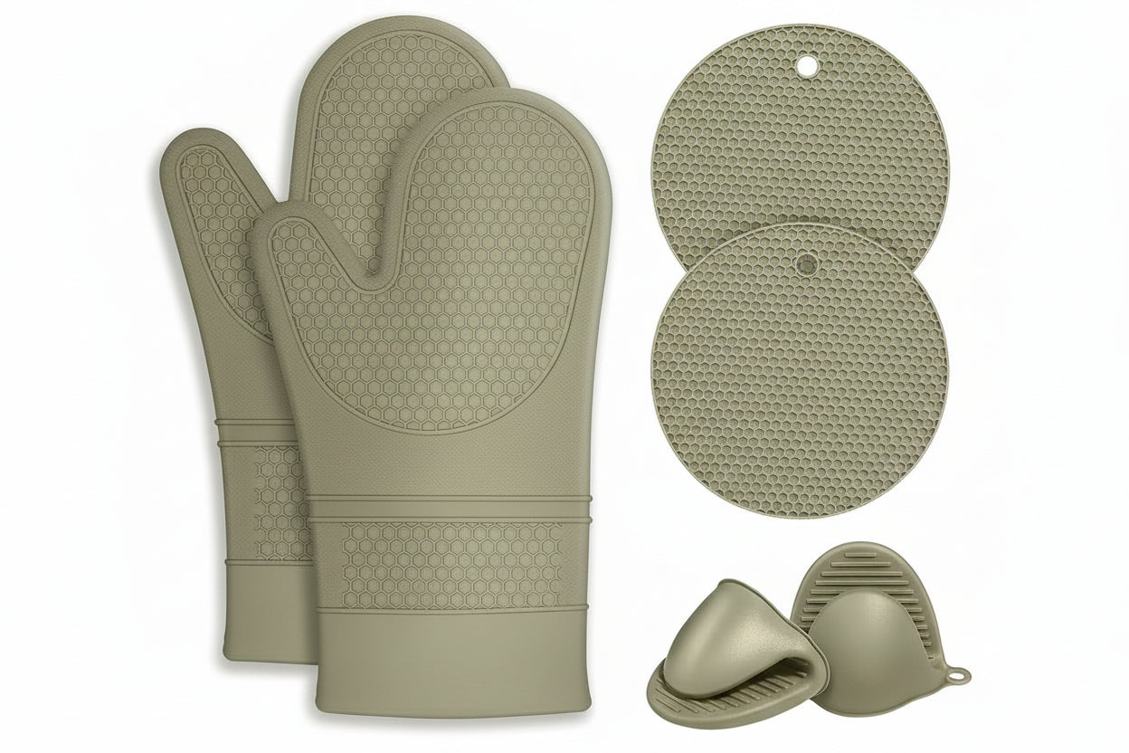 6-Piece Silicone Oven Mitts, Pot Holders & Trivets Set | 500°F Heat Resistant
