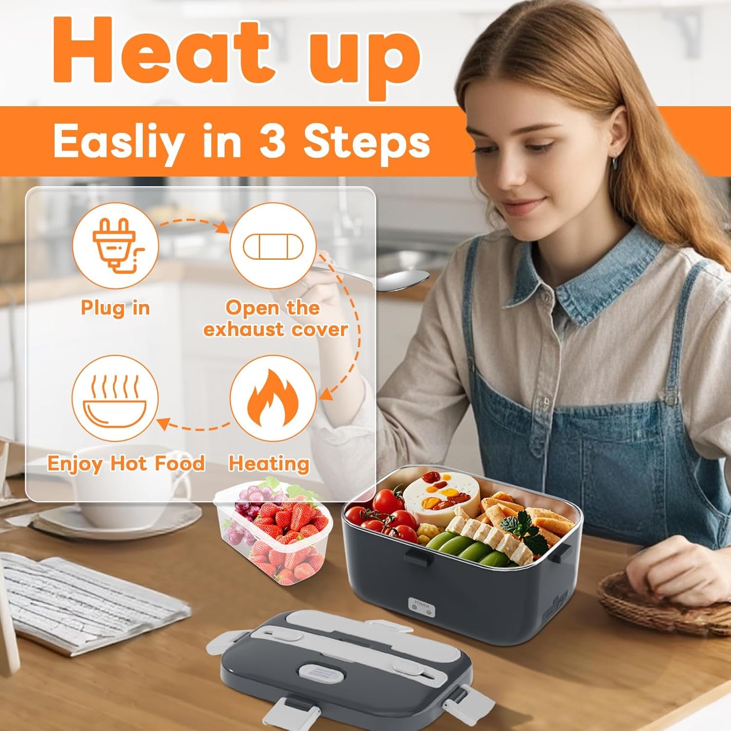 Portable Electric Heated Lunch Box – 1.8L 100W Food Warmer