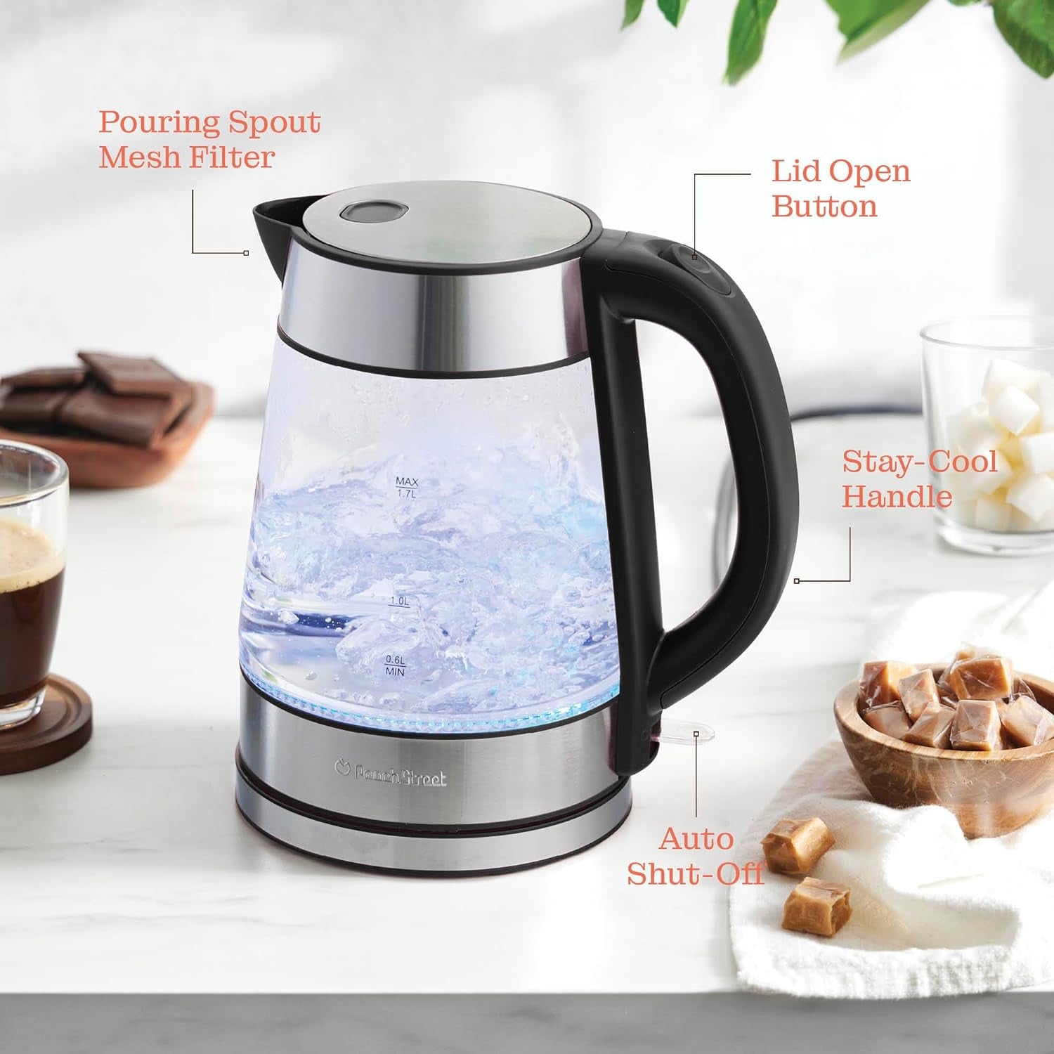 Speed-Boil Electric Kettle for Coffee & Tea - 1.7L Water Boiler 1500W