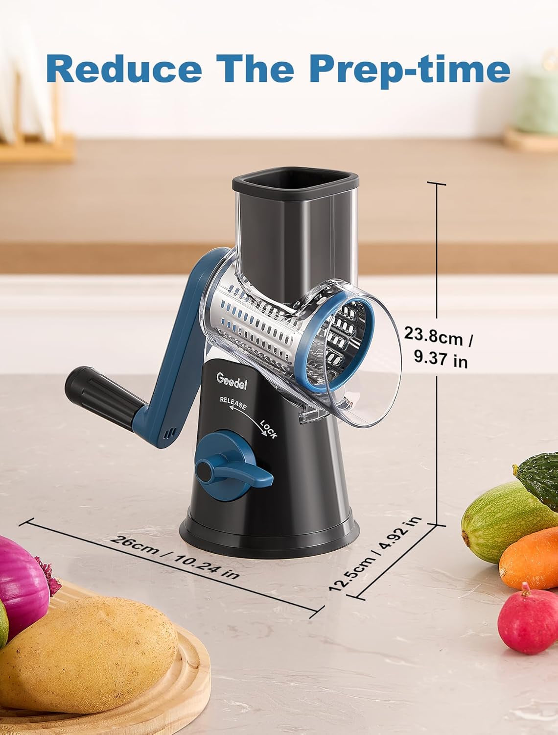 5-In-1 Cheese Grater , Multi-Purpose Vegetable Slicer, Ice Shaver, Nuts Grinder With Handle