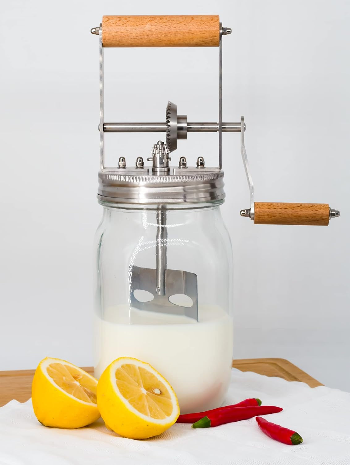 Manual Butter Churner with 32oz Glass Jar | Hand Crank Butter Maker