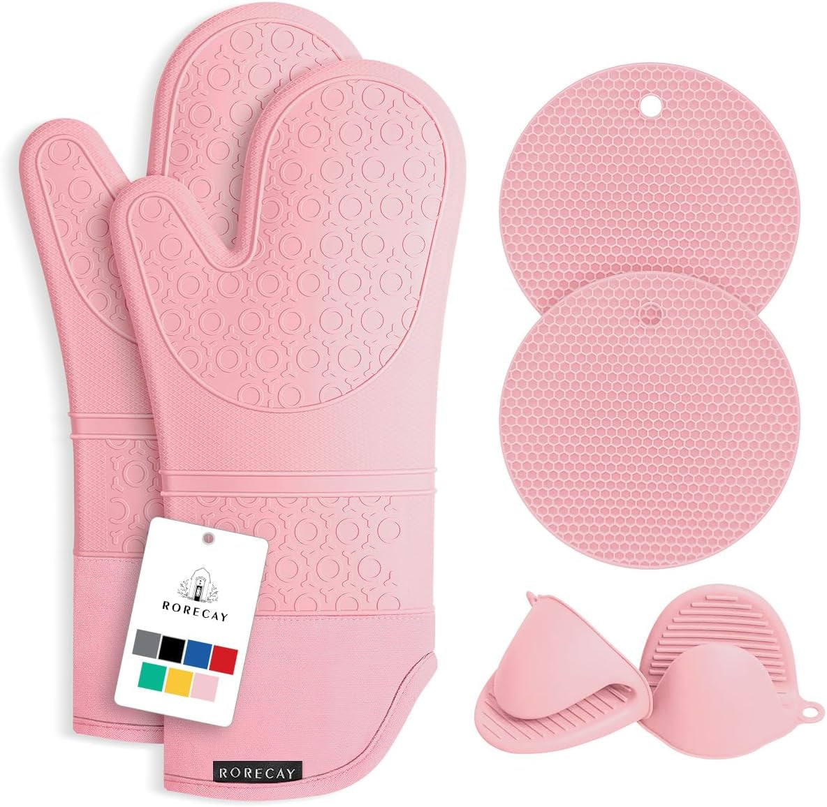 6-Piece Silicone Oven Mitts, Pot Holders & Trivets Set | 500°F Heat Resistant