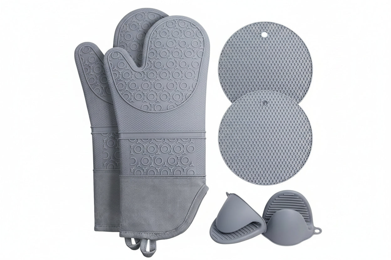 6-Piece Silicone Oven Mitts, Pot Holders & Trivets Set | 500°F Heat Resistant