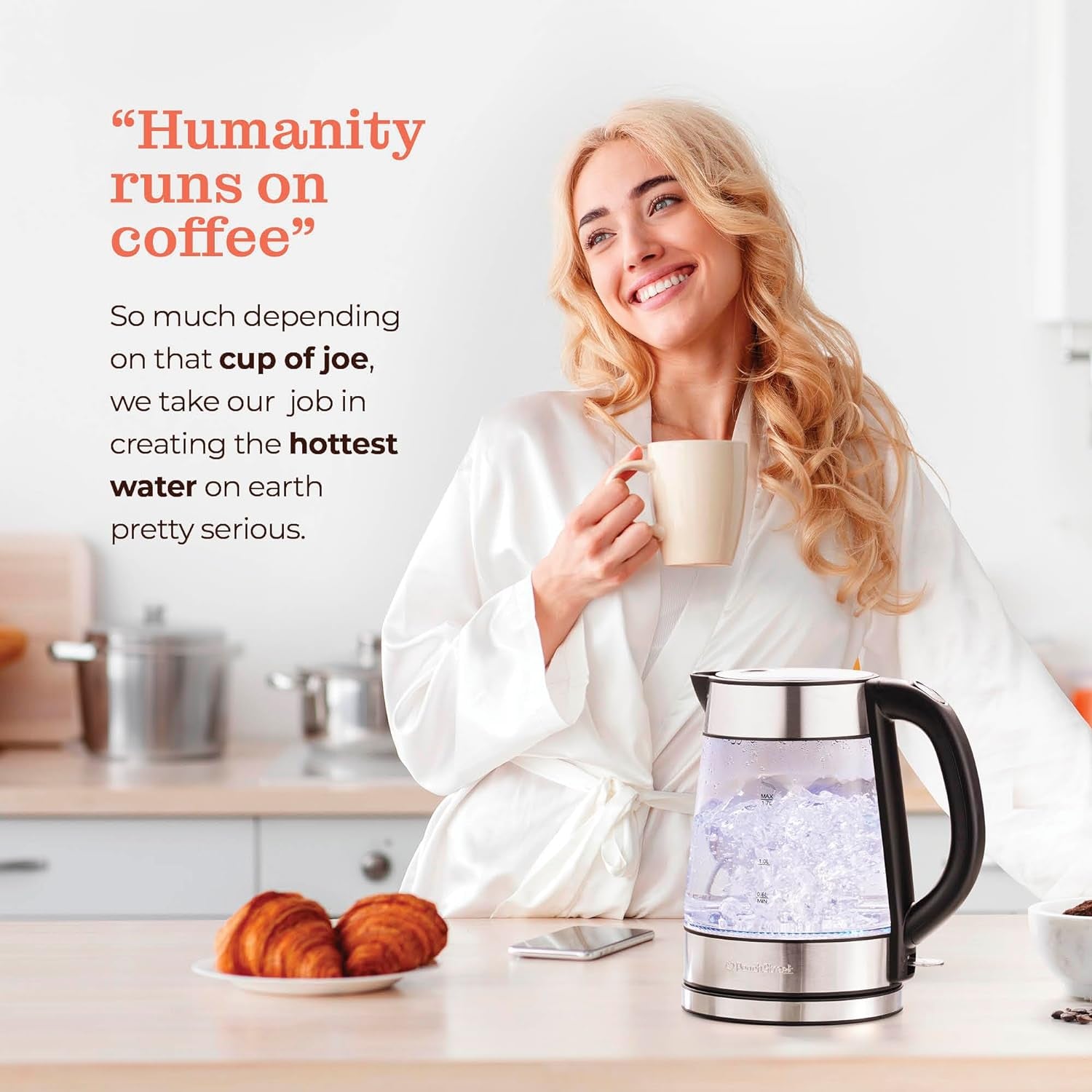 Speed-Boil Electric Kettle for Coffee & Tea - 1.7L Water Boiler 1500W