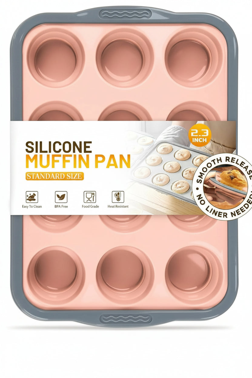 Silicone Muffin Pan with Reinforced Steel Frame | Nonstick Cupcake Pan