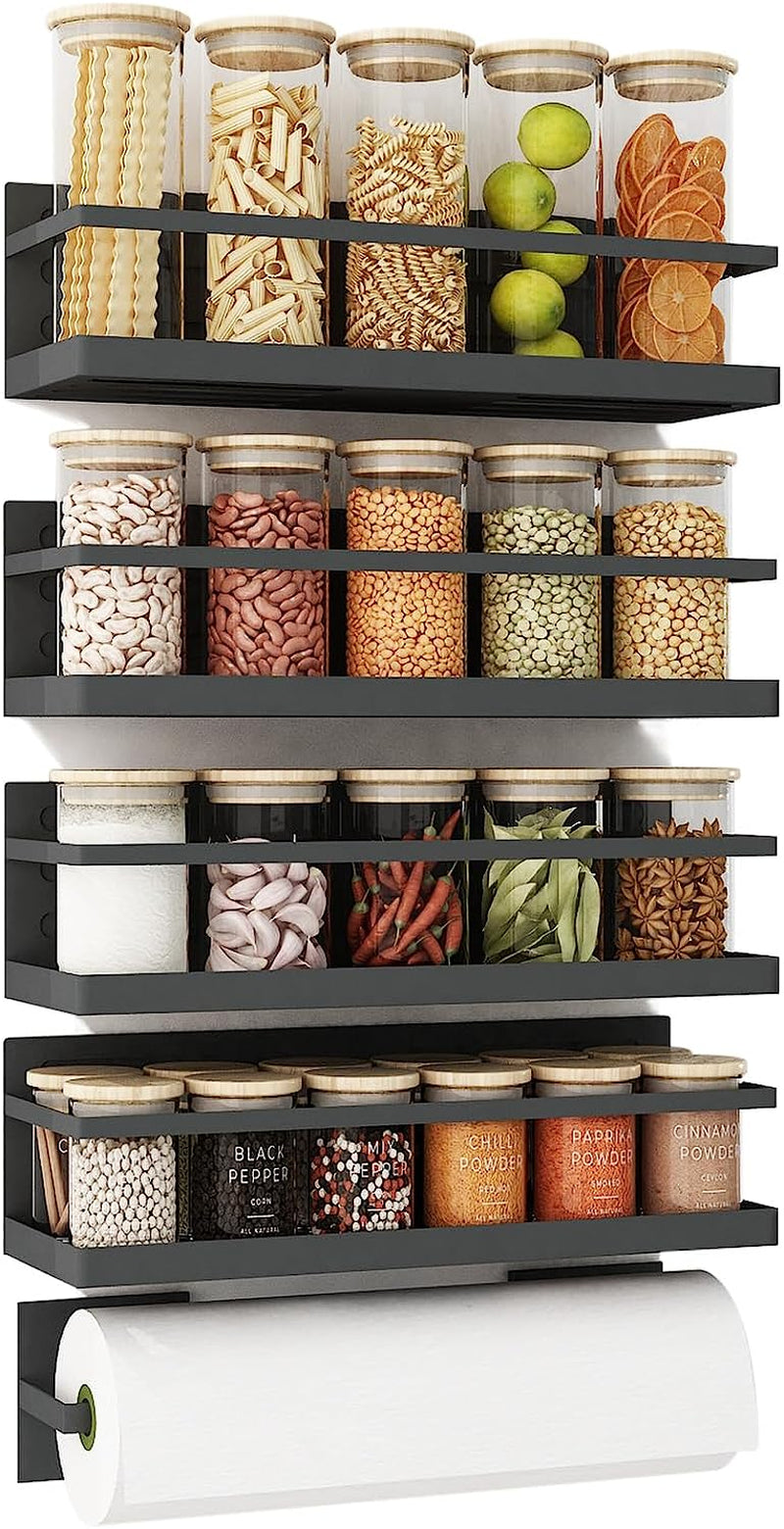 Magnetic Spice Rack, Shelf for Refrigerator or Microwave With Magnetic Paper Towel Holder-2 or 4 Pack