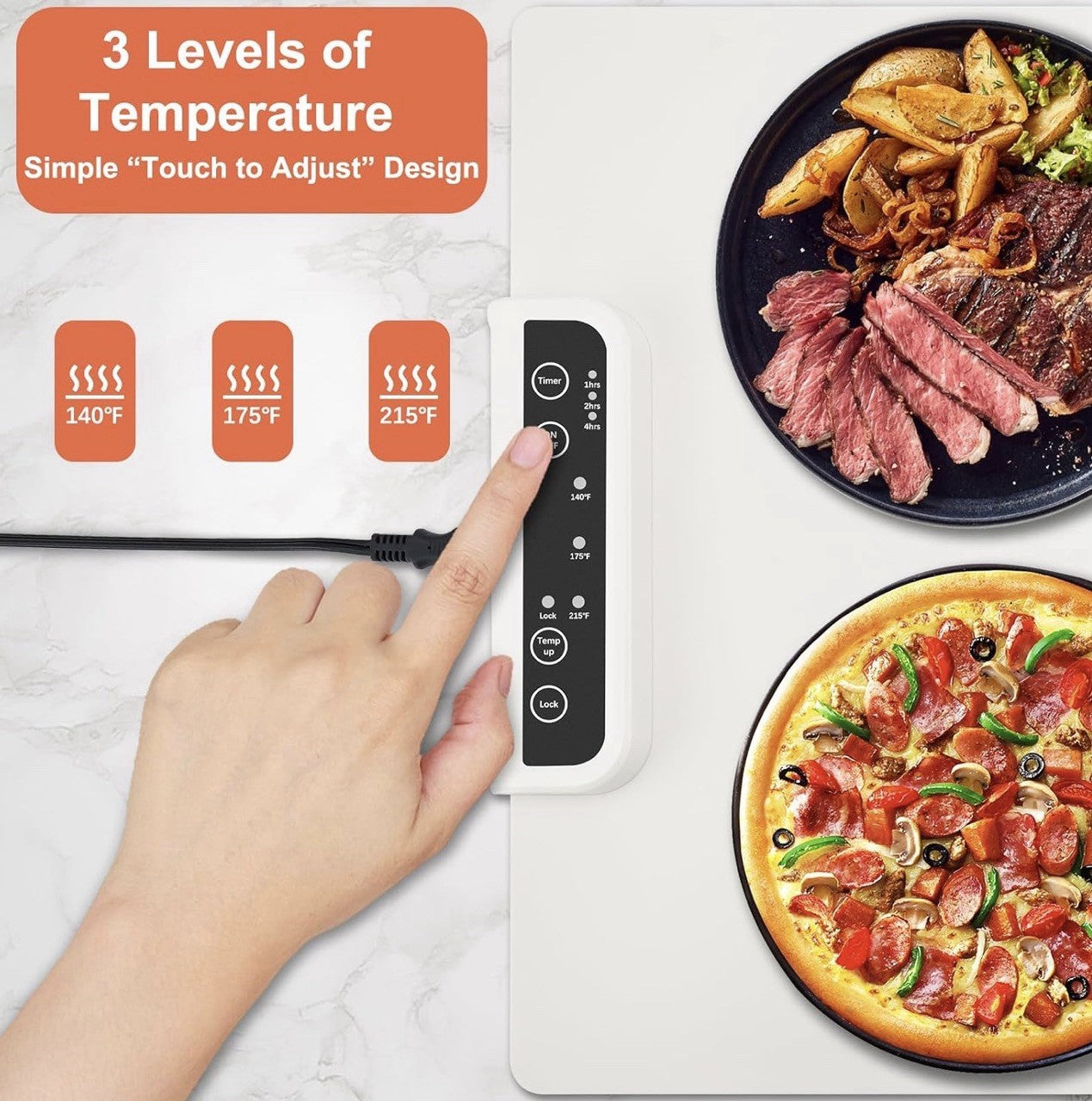 Electric Food Warming Mat with Timer & Temperature Control.