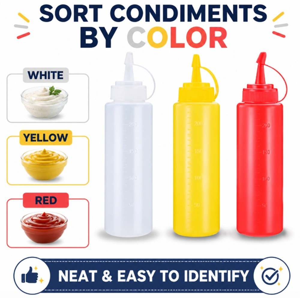 3-Pack 8 oz Condiment Squeeze Bottles with Measurement Lines