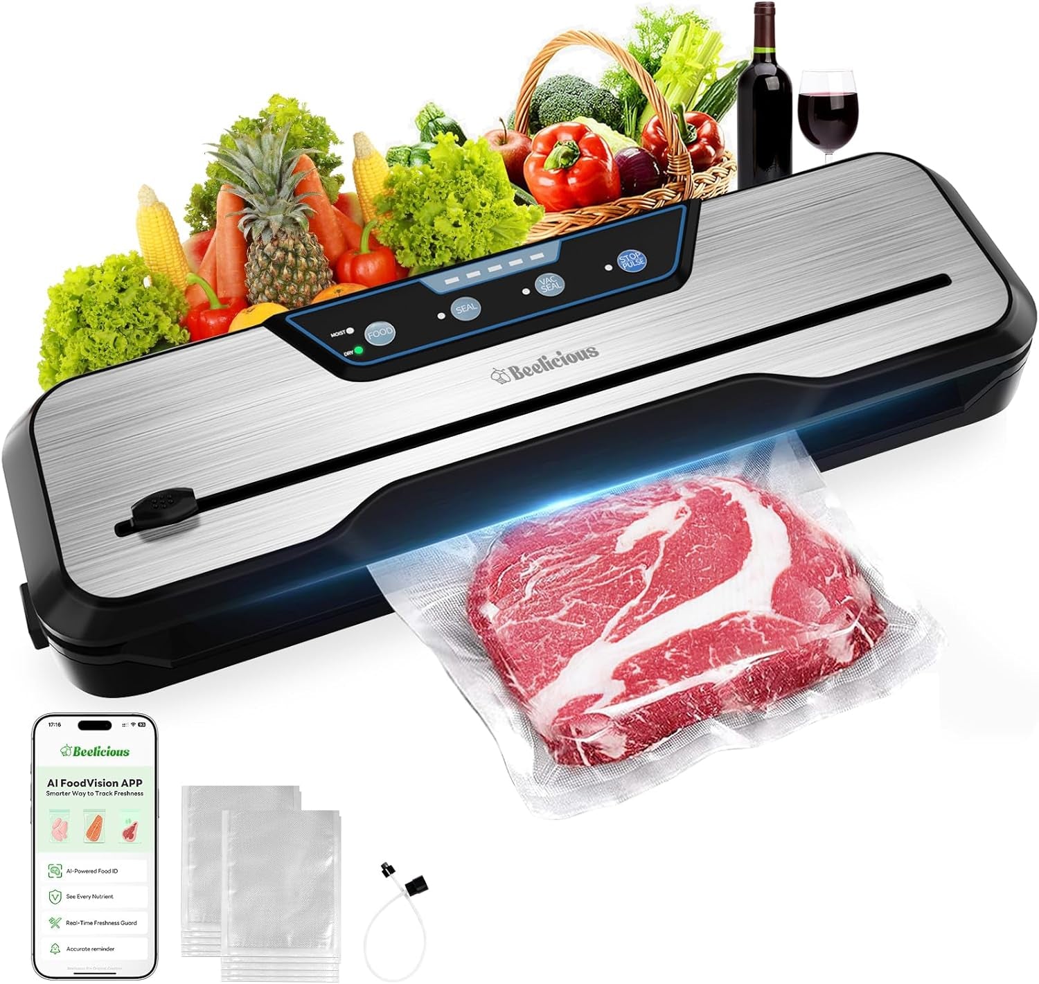Premium 8-in-1 Vacuum Sealer Machine with Built-In Cutter | Food Saver for Meal Prep, Sous Vide & Fresh Food Storage
