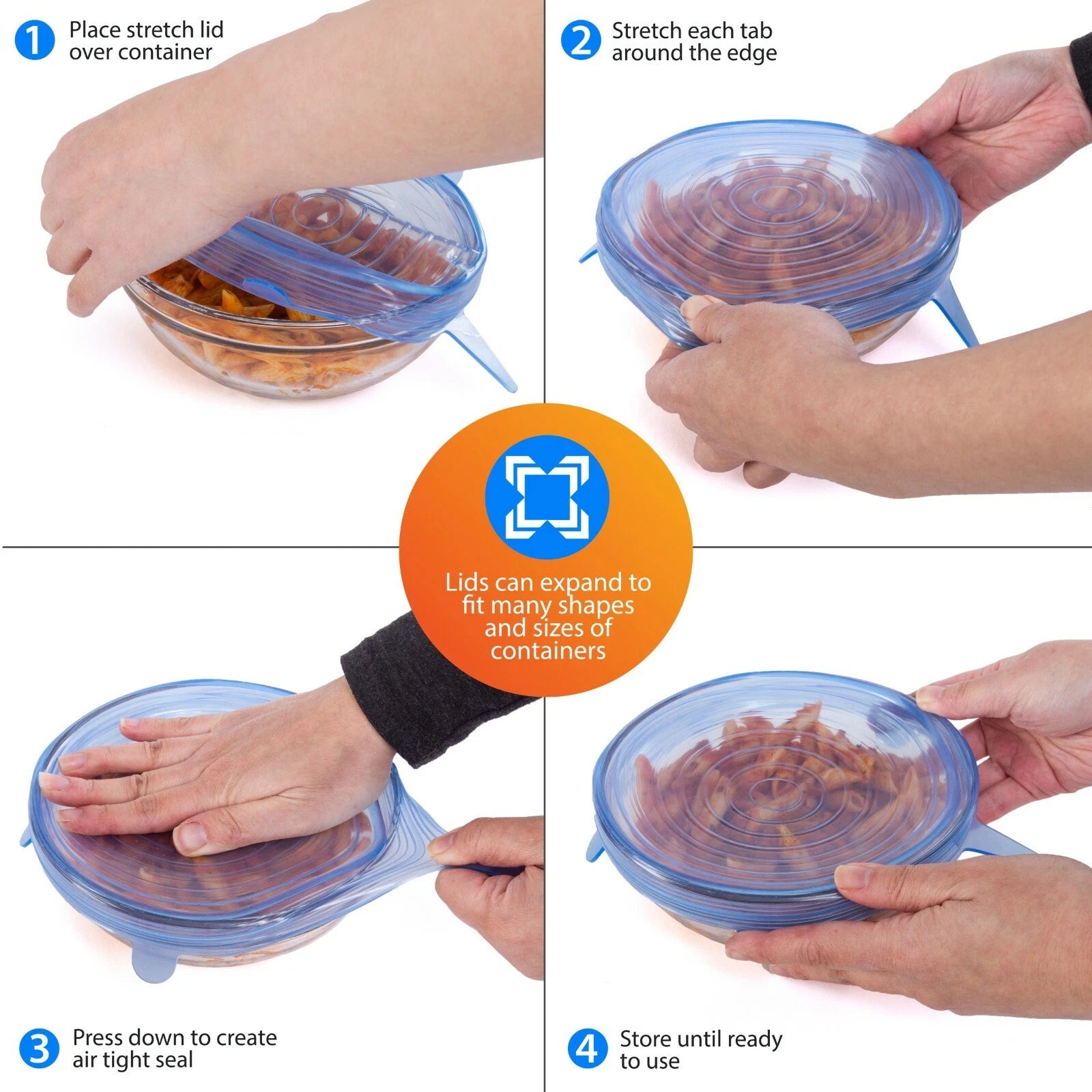 12-Pack Reusable Silicone Stretch Lids – Airtight Food Storage Covers