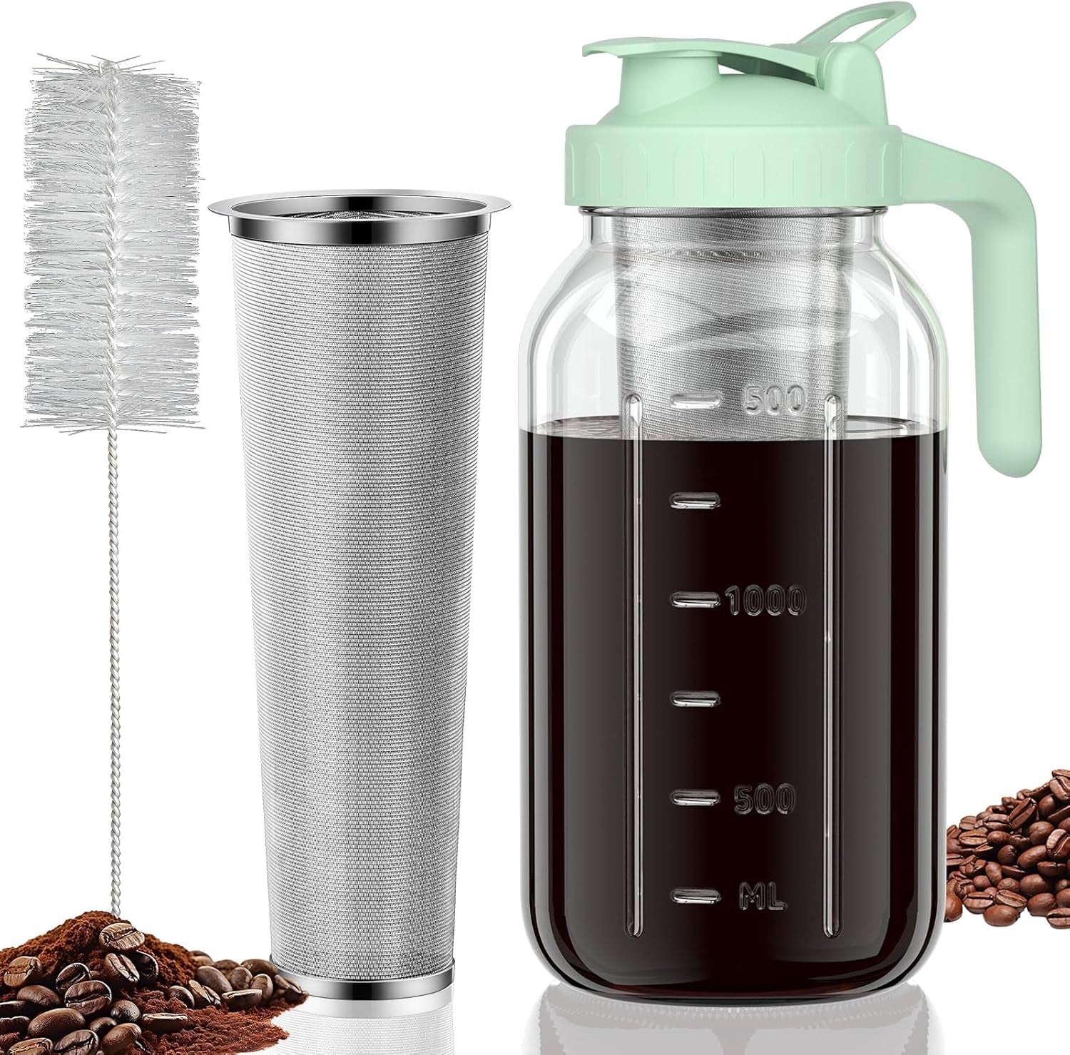 Cold Brew Coffee Maker | Mason Jar Pitcher with Stainless Steel Filter