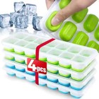 Stackable Silicone Ice Cube Tray Set with Lids – 4 Pack