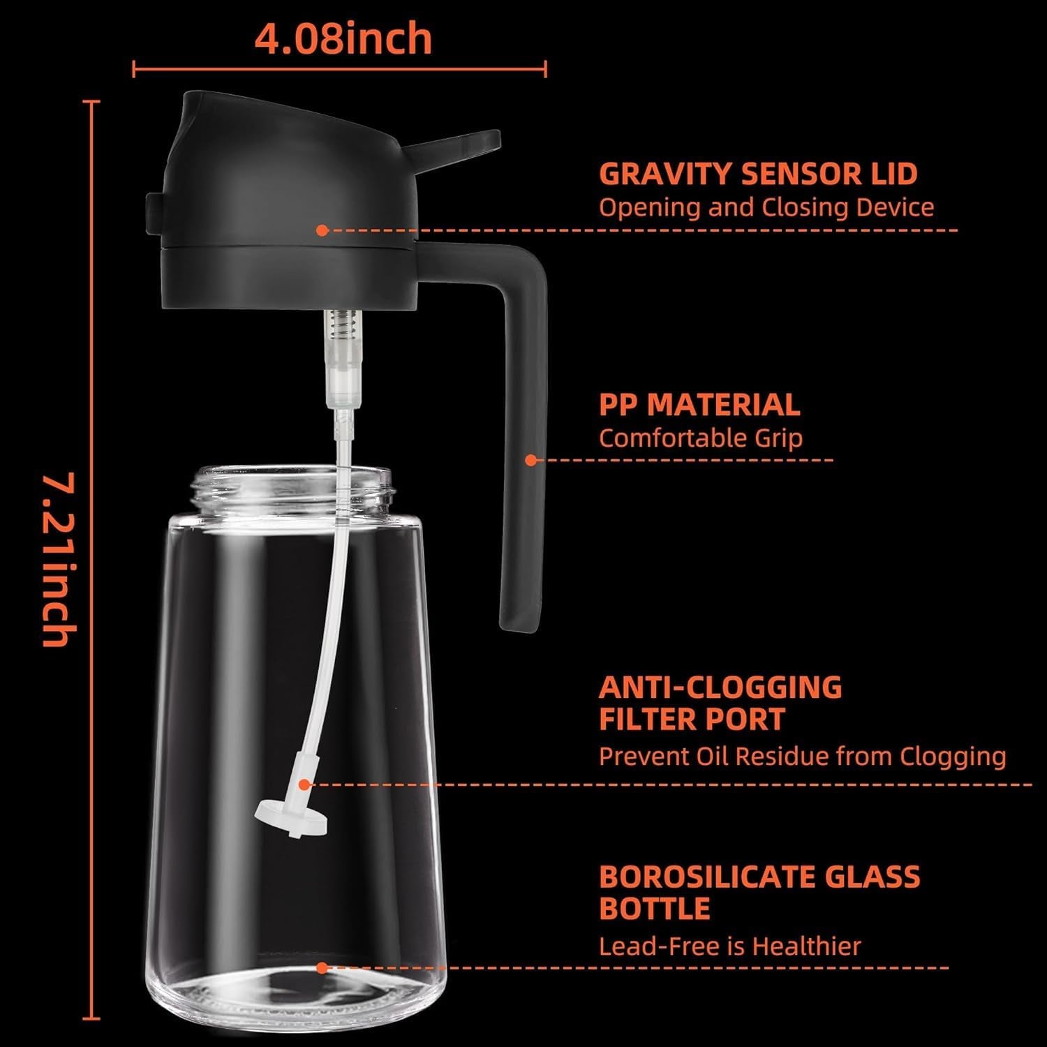 16Oz Oil Dispenser Bottle for Kitchen - 2 in 1 Olive Oil Dispenser and Oil Sprayer - 470Ml Olive Oil Bottle 