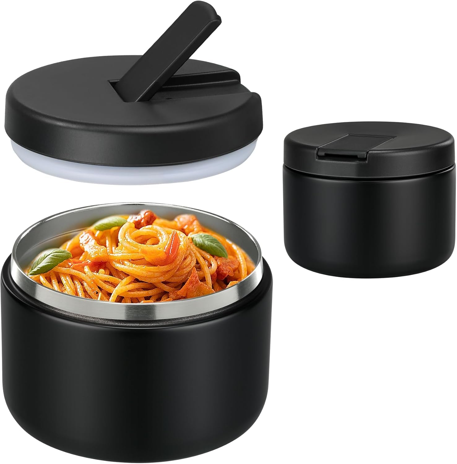 19 oz or 12 oz Insulated Vacuum Food Jar with Buckle Lid Wide Mouth Soup Thermo. Leakproof, Stainless Steel Container
