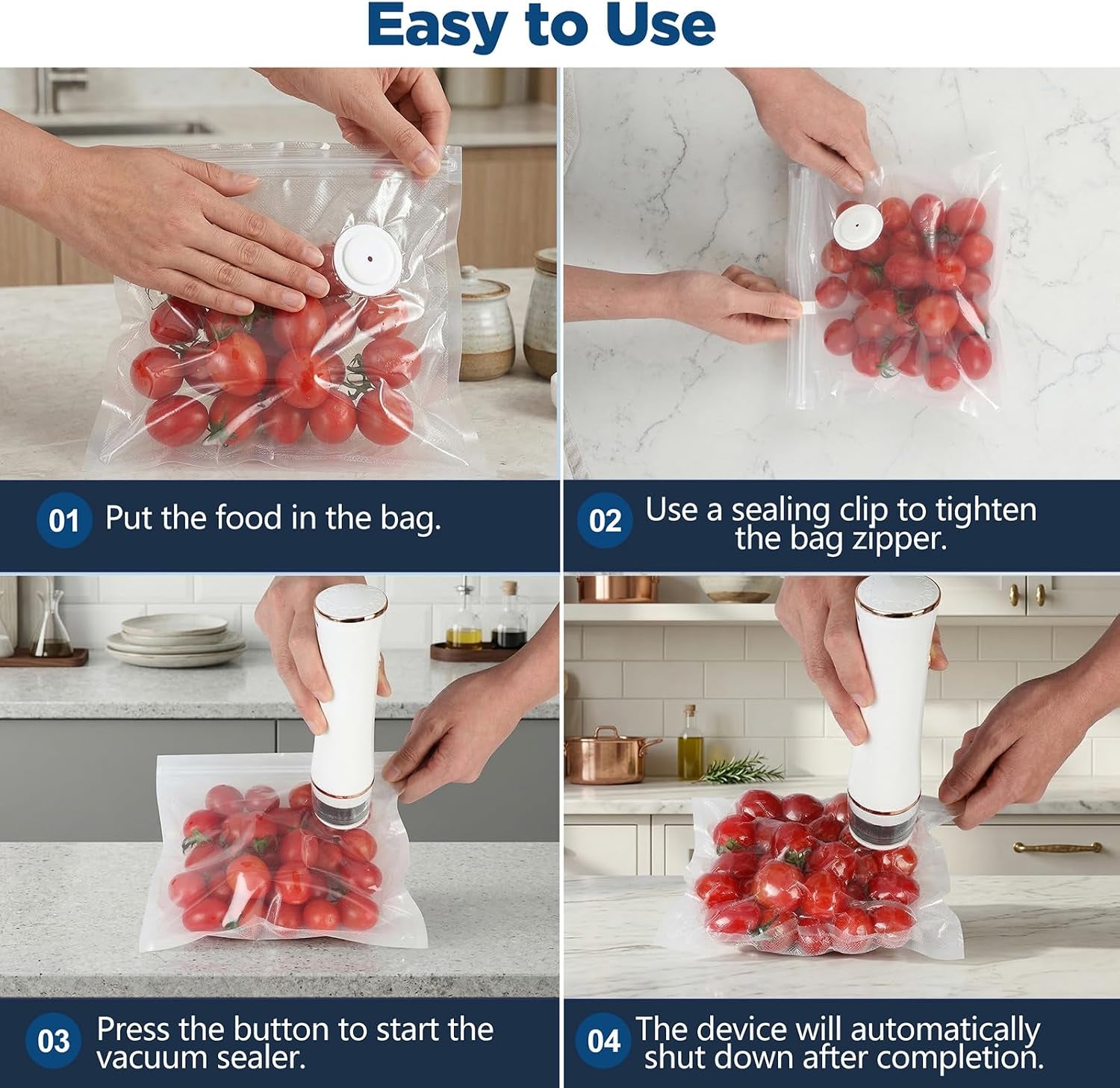 Cordless Handheld Vacuum Sealer – 60kPa Food Saver with Removable Water Tank & 30 Reusable Bags