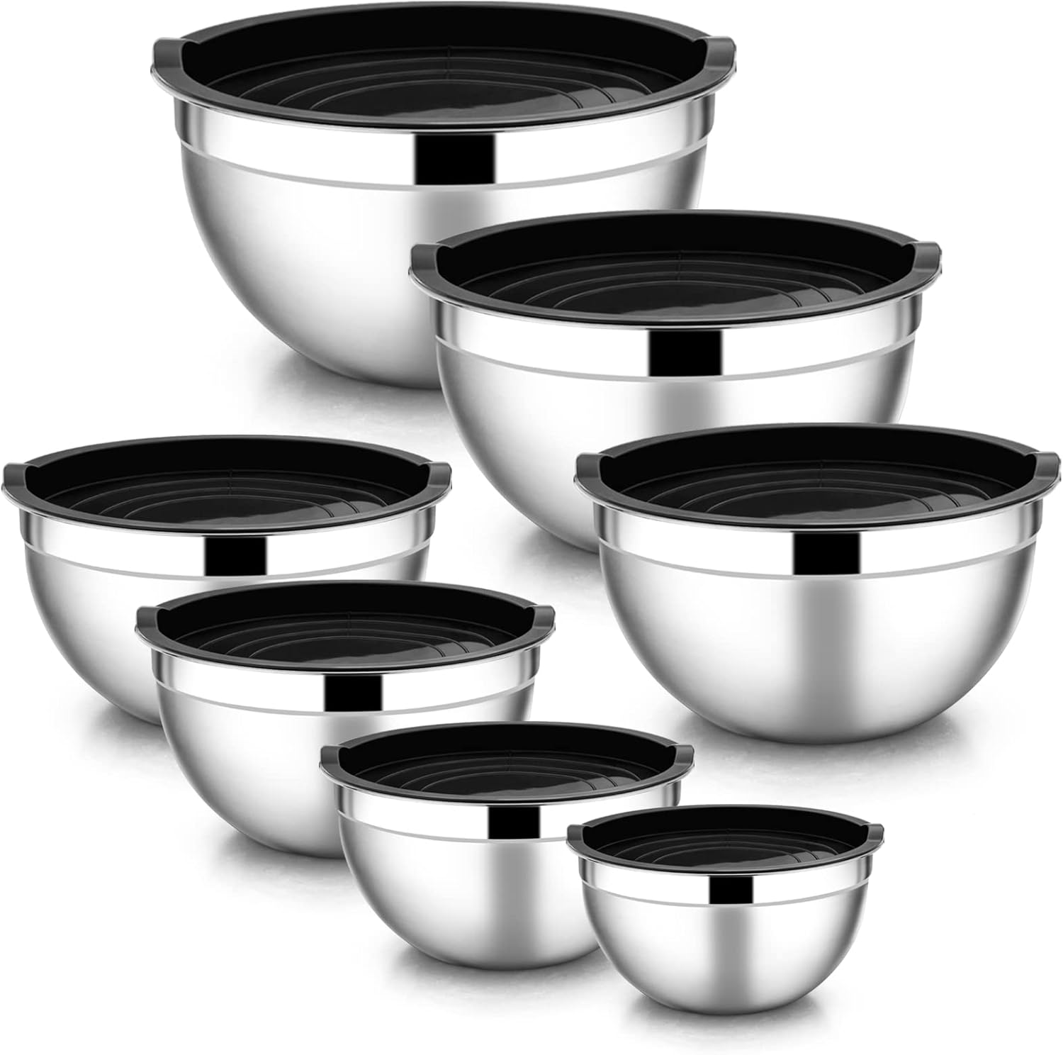 7-Piece Stainless Steel Mixing Bowl Set with Airtight Lids – Nesting Kitchen Prep Bowls