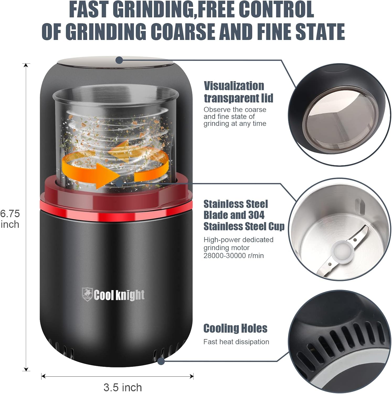 Large Capacity Electric Herb, Spice, & Coffee Grinder with Pollen Catcher 