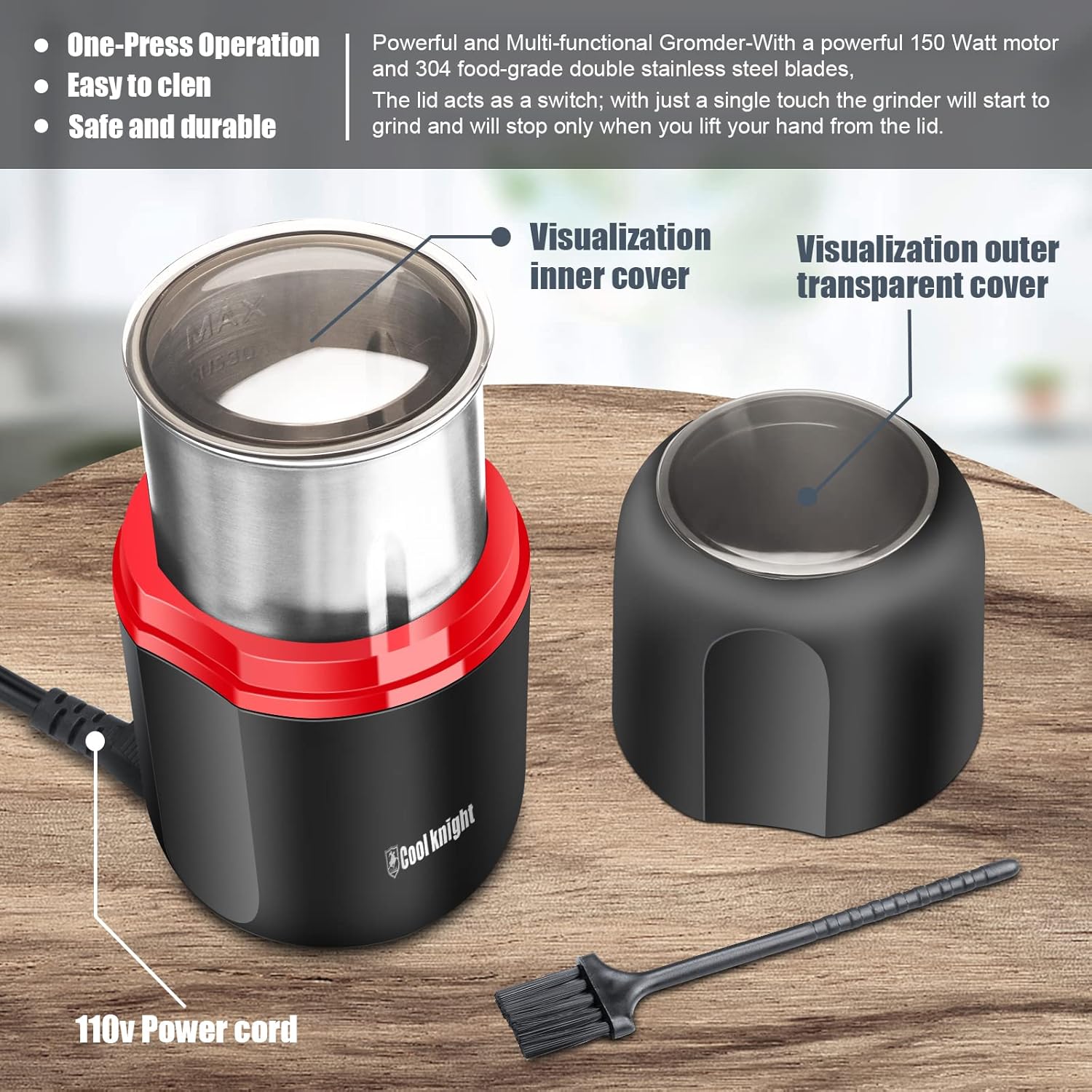 Large Capacity Electric Herb, Spice, & Coffee Grinder with Pollen Catcher 