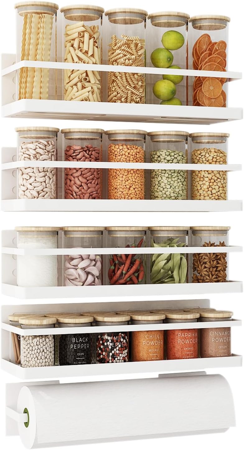 Magnetic Spice Rack, Shelf for Refrigerator or Microwave With Magnetic Paper Towel Holder-2 or 4 Pack