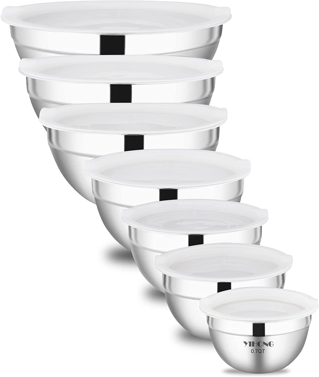 7-Piece Stainless Steel Mixing Bowl Set with Airtight Lids – Nesting Kitchen Prep Bowls