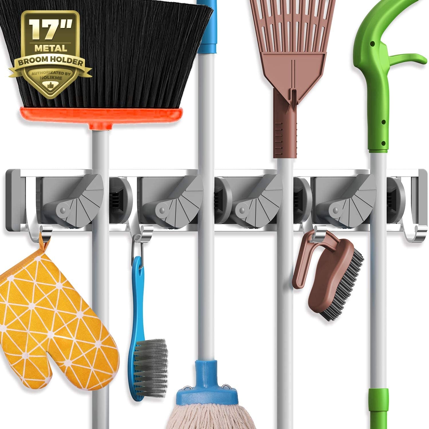 Wall Mount Mop, Broom Holder, Metal Pantry Organization and Storage