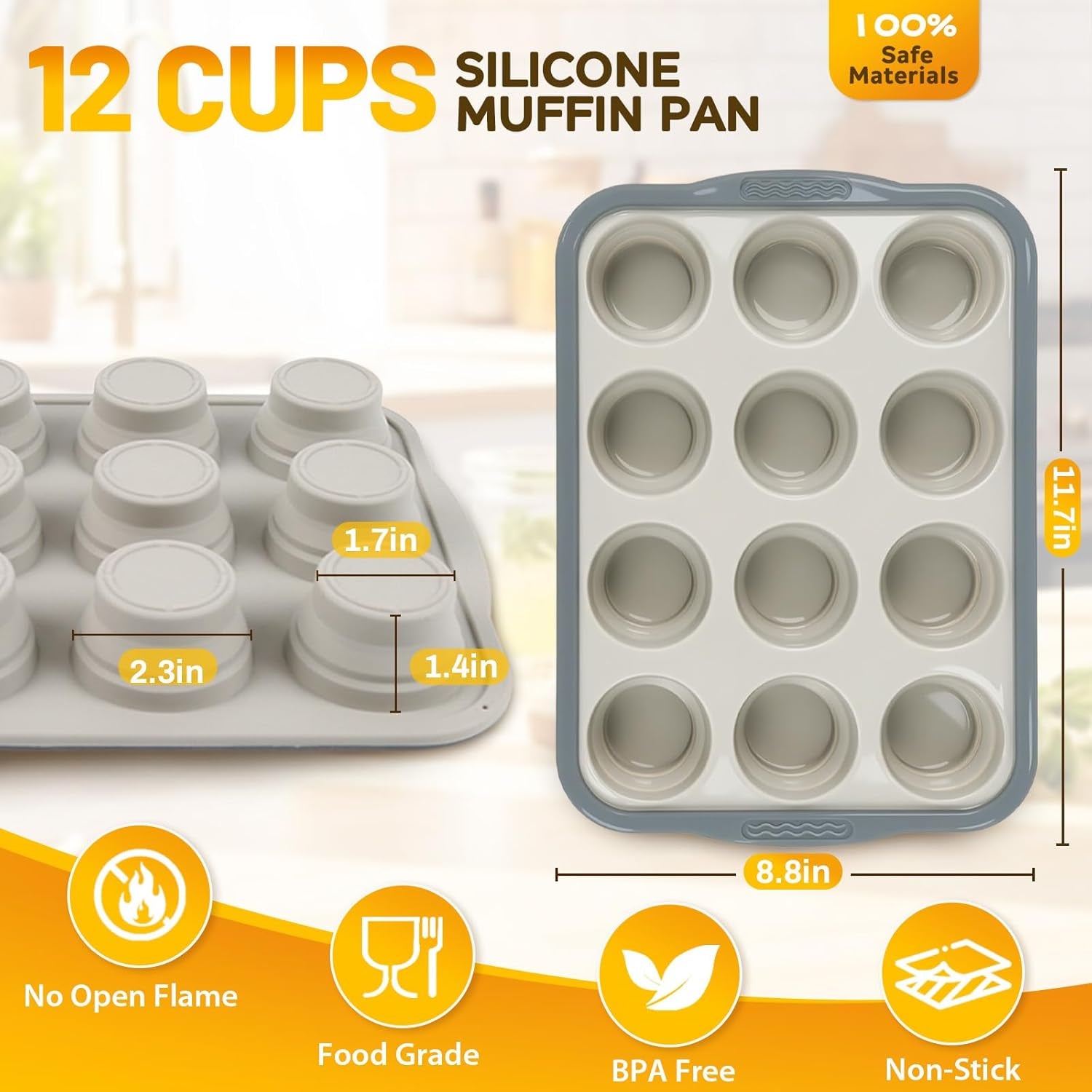 Silicone Muffin Pan with Reinforced Steel Frame | Nonstick Cupcake Pan