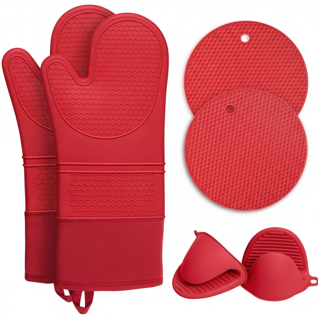 6-Piece Silicone Oven Mitts, Pot Holders & Trivets Set | 500°F Heat Resistant