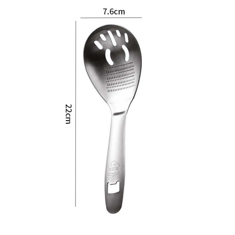 5-in-1 Stainless Steel Cooking Spoon – Garlic & Ginger Grater, Masher & Strainer