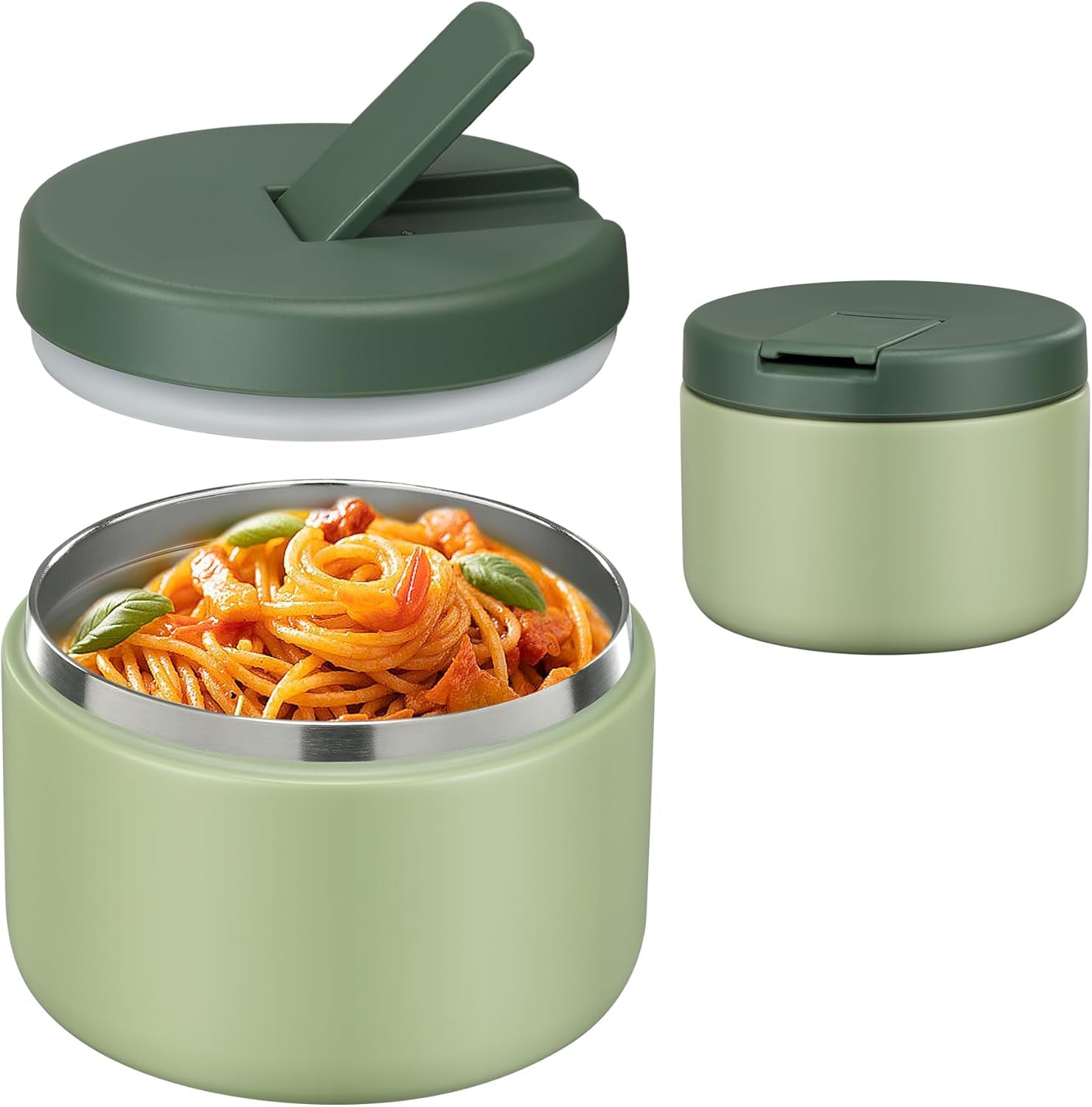 19 oz or 12 oz Insulated Vacuum Food Jar with Buckle Lid Wide Mouth Soup Thermo. Leakproof, Stainless Steel Container