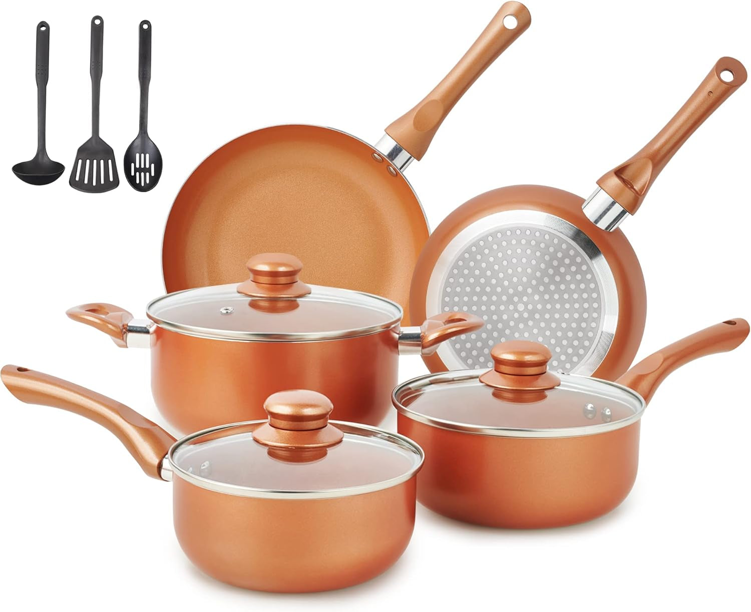 Pots and Pans Set Ultra Nonstick- 11Pcs Cookware Set, Copper with Ceramic Coating 