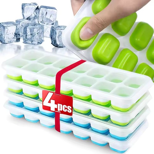 Stackable Silicone Ice Cube Tray Set with Lids – 4 Pack