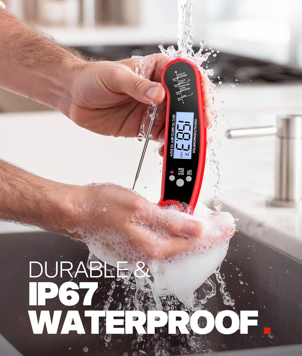 Instant Read Digital Meat Thermometer – IP67 Waterproof Cooking & Grill Thermometer