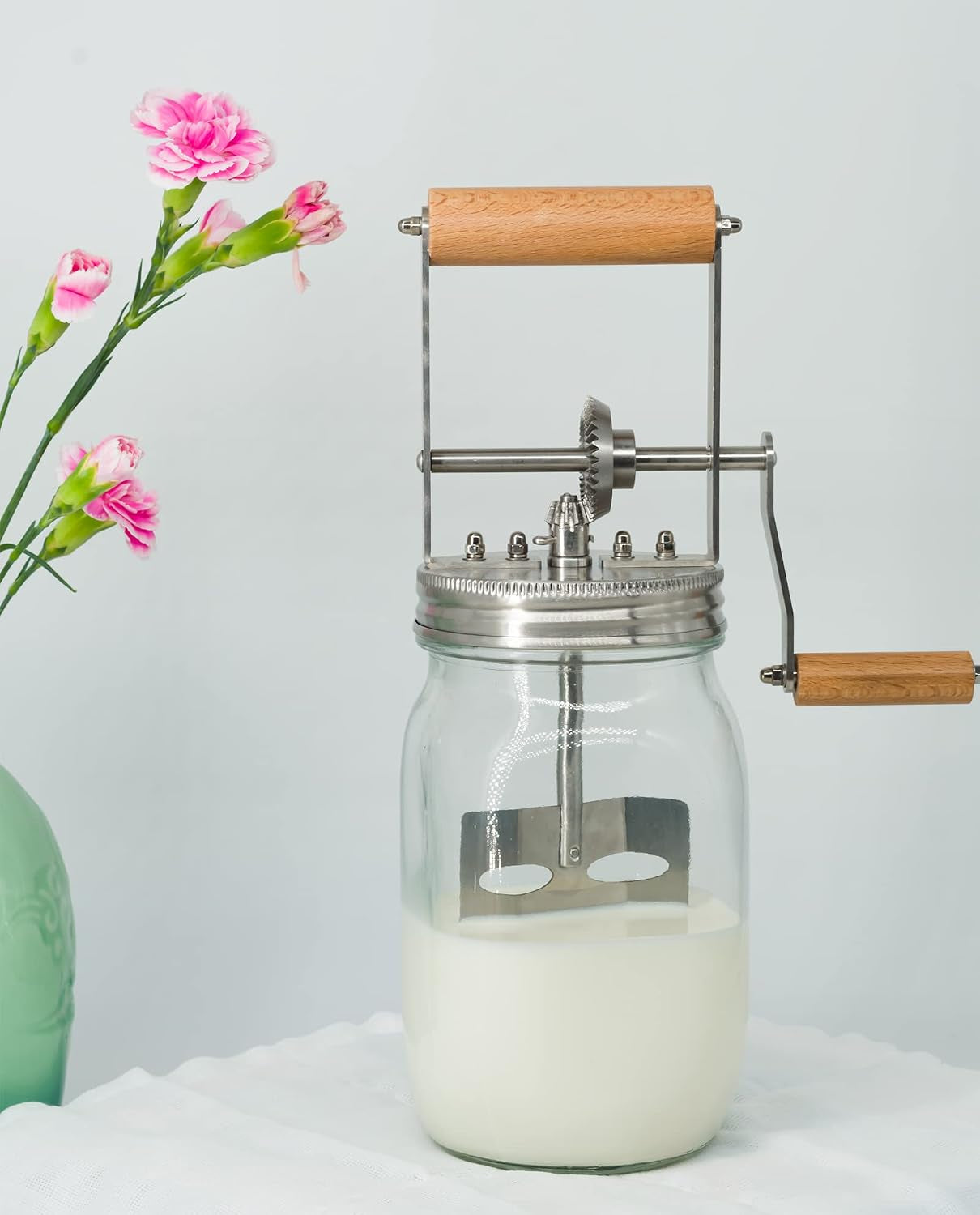 Manual Butter Churner with 32oz Glass Jar | Hand Crank Butter Maker