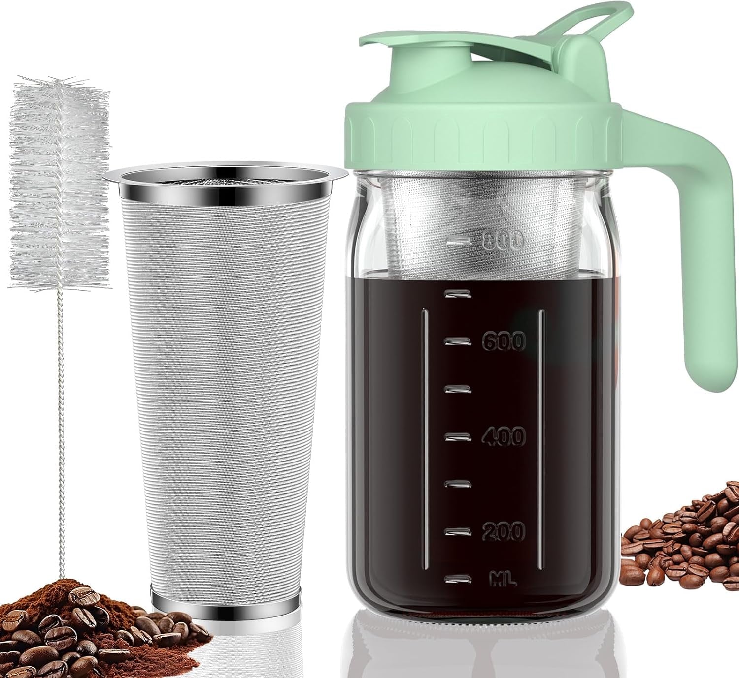 Cold Brew Coffee Maker | Mason Jar Pitcher with Stainless Steel Filter