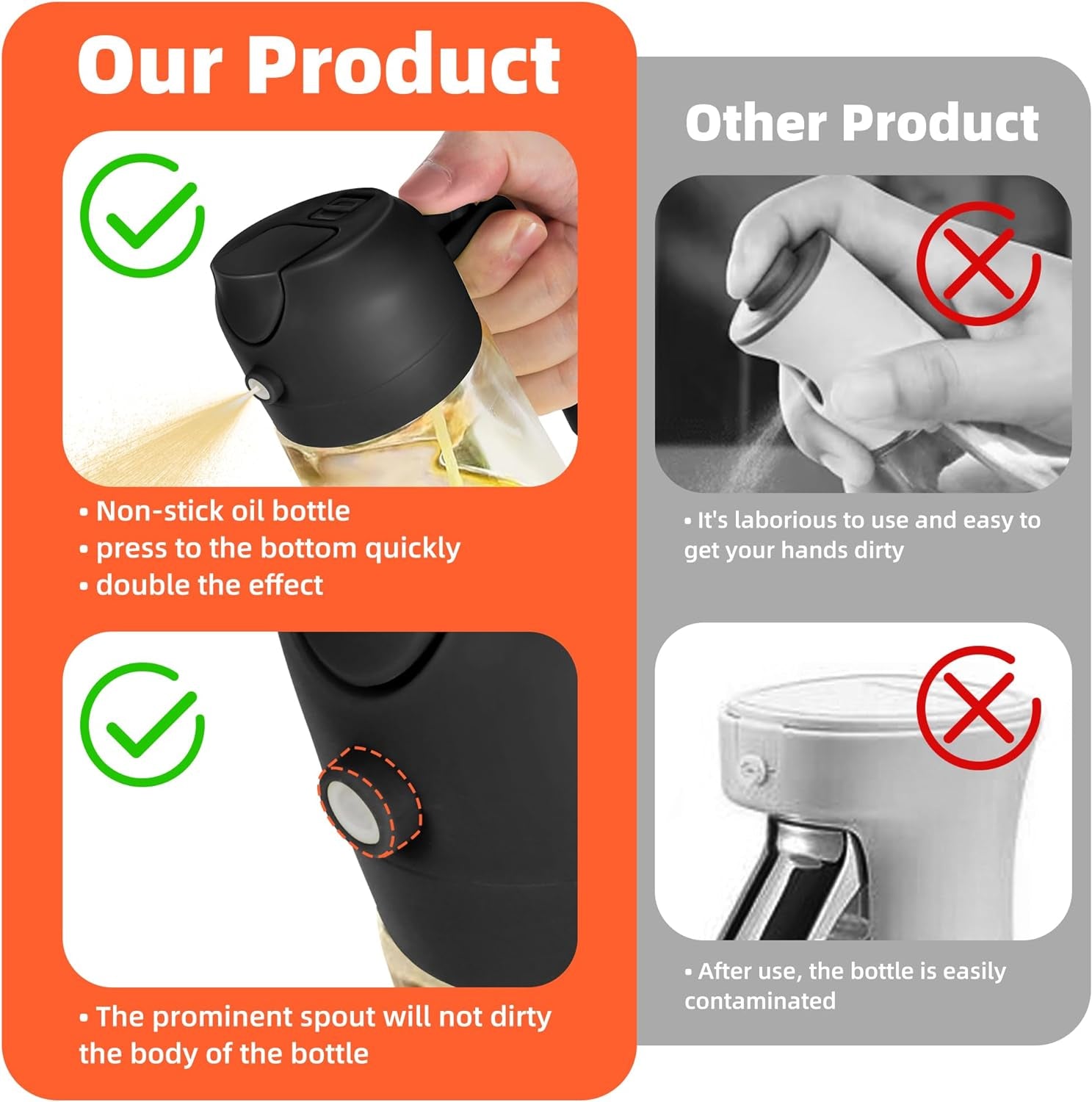 16Oz Oil Dispenser Bottle for Kitchen - 2 in 1 Olive Oil Dispenser and Oil Sprayer - 470Ml Olive Oil Bottle 