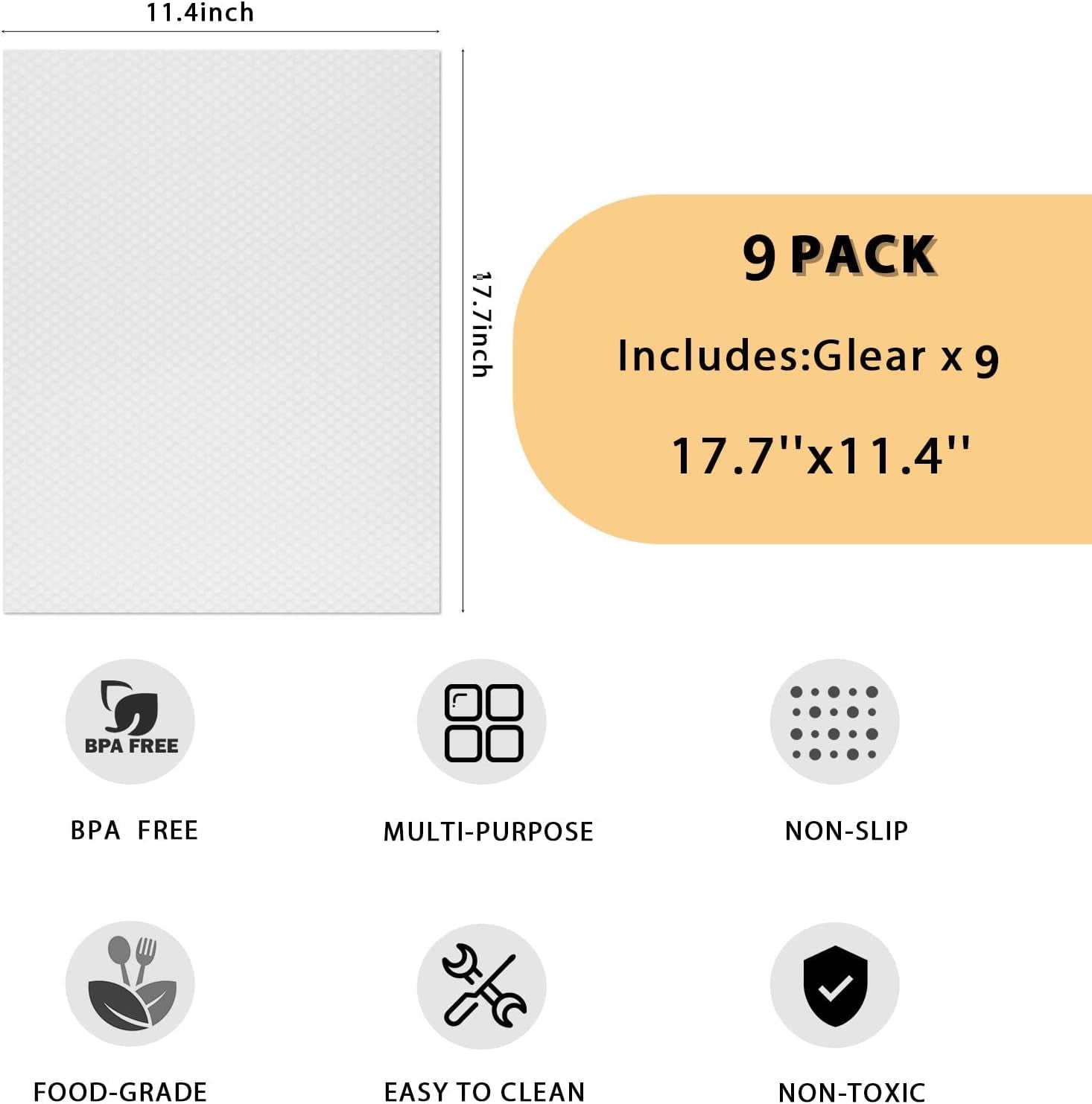 9 Pack Washable Waterproof Fridge Liners and Drawer Mats