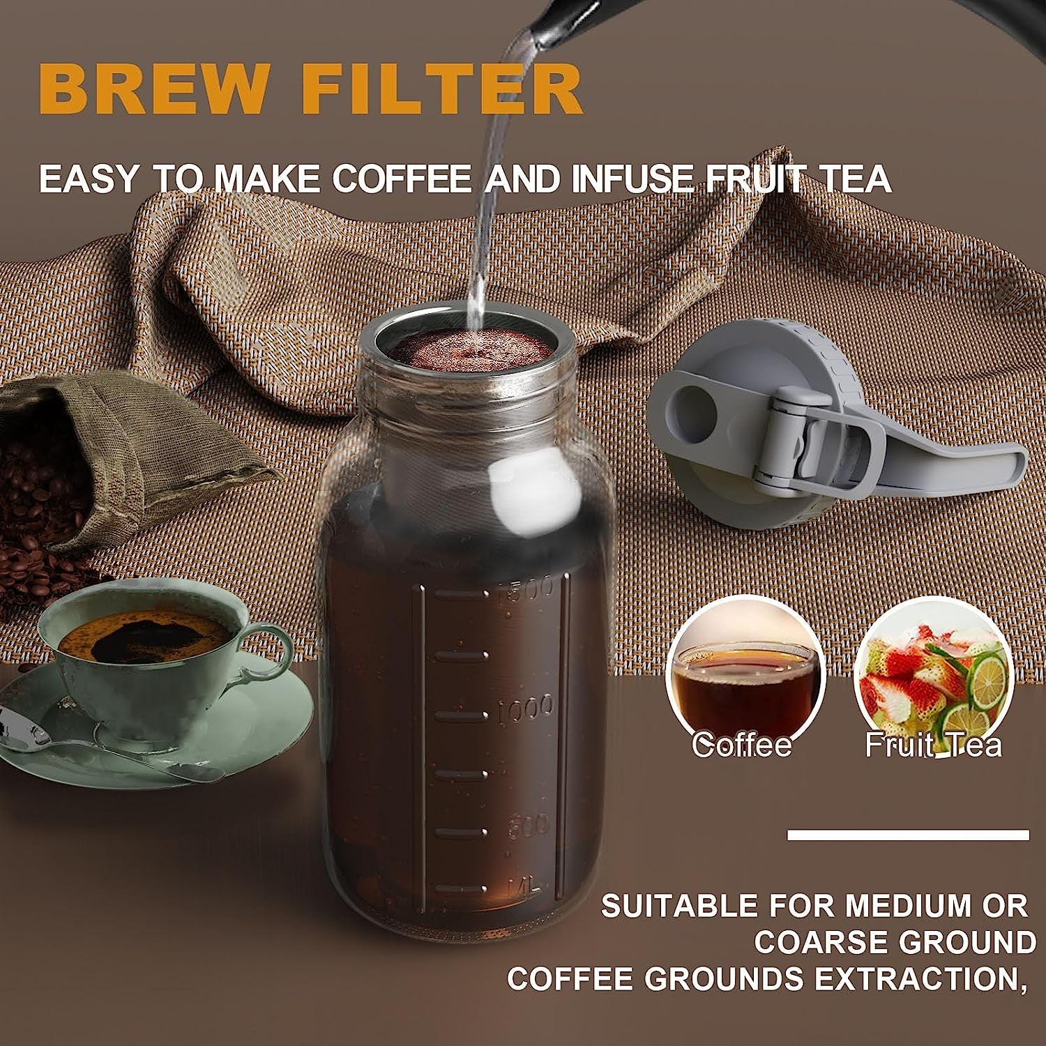 Cold Brew Coffee Maker | Mason Jar Pitcher with Stainless Steel Filter