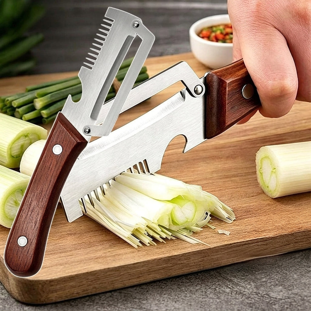 3-in-1 Stainless Steel Vegetable Peeler with Wooden Handle & Bottle Opener