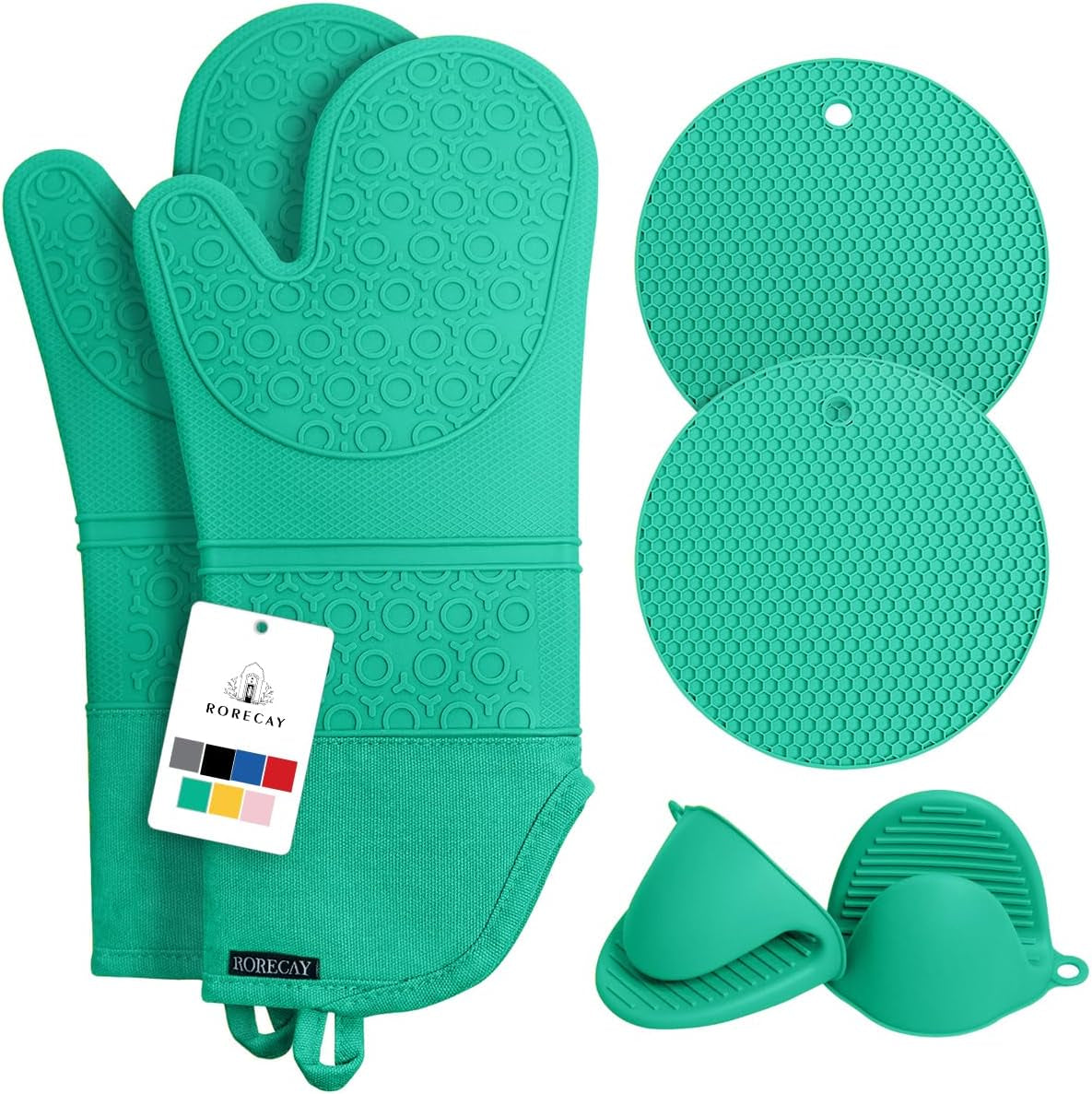 6-Piece Silicone Oven Mitts, Pot Holders & Trivets Set | 500°F Heat Resistant