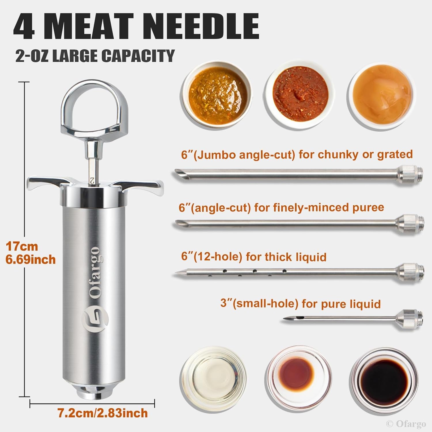 Stainless Steel Meat Injector Syringe Kit with 4 Marinade Needles 