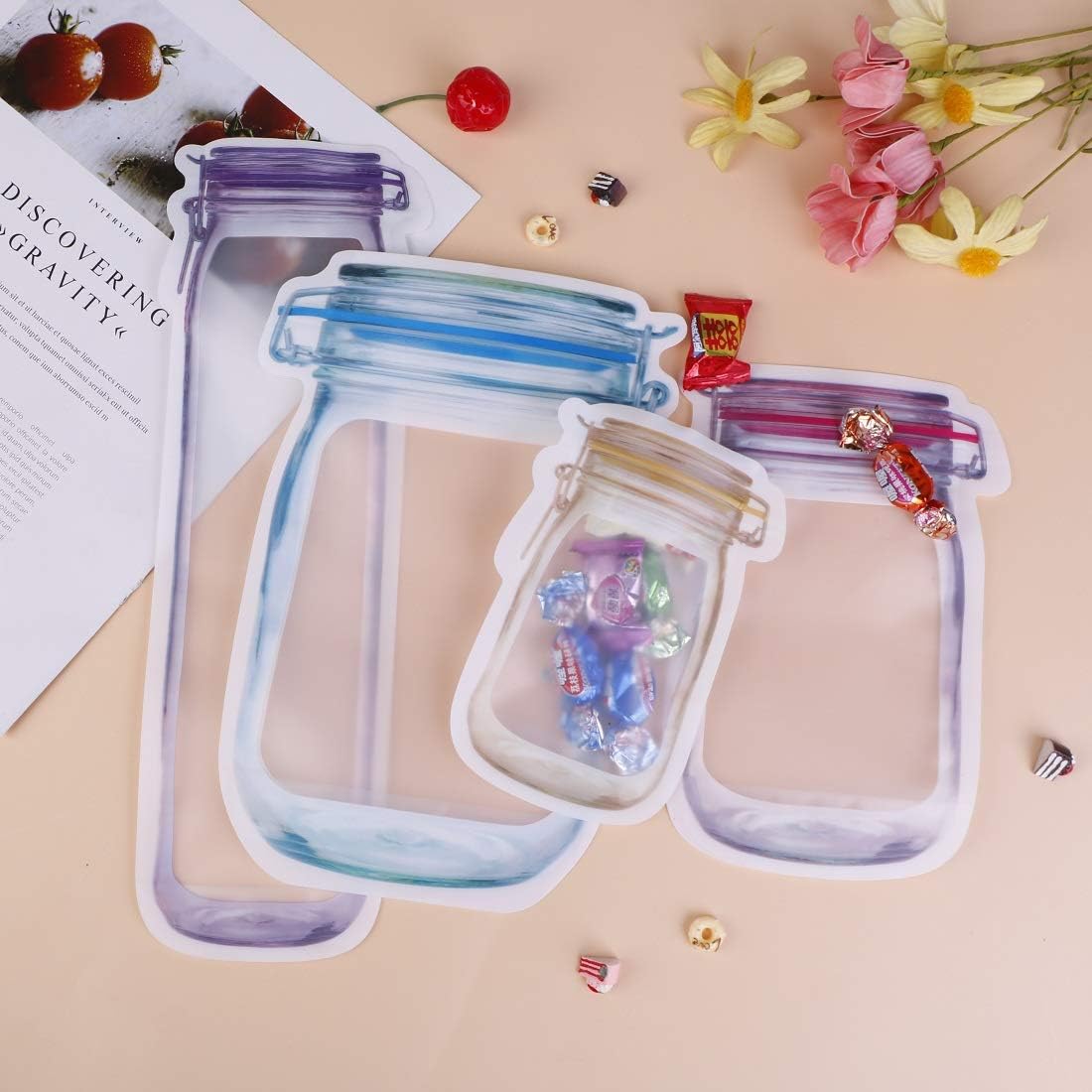40Pcs Reusable And Leak Proof Mason Jars, Ziplock Bags For Storage