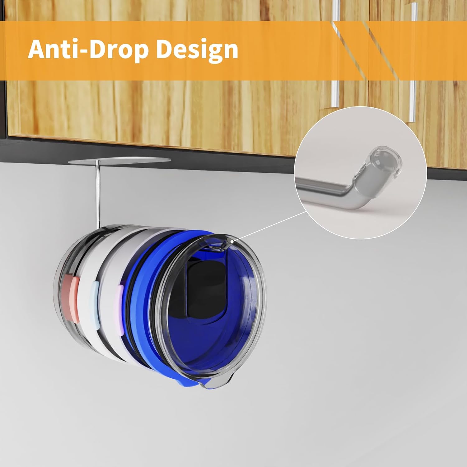 2 Pack Self Adhesive, Space Saving Tumbler Lid Organizer Under Cabinet 