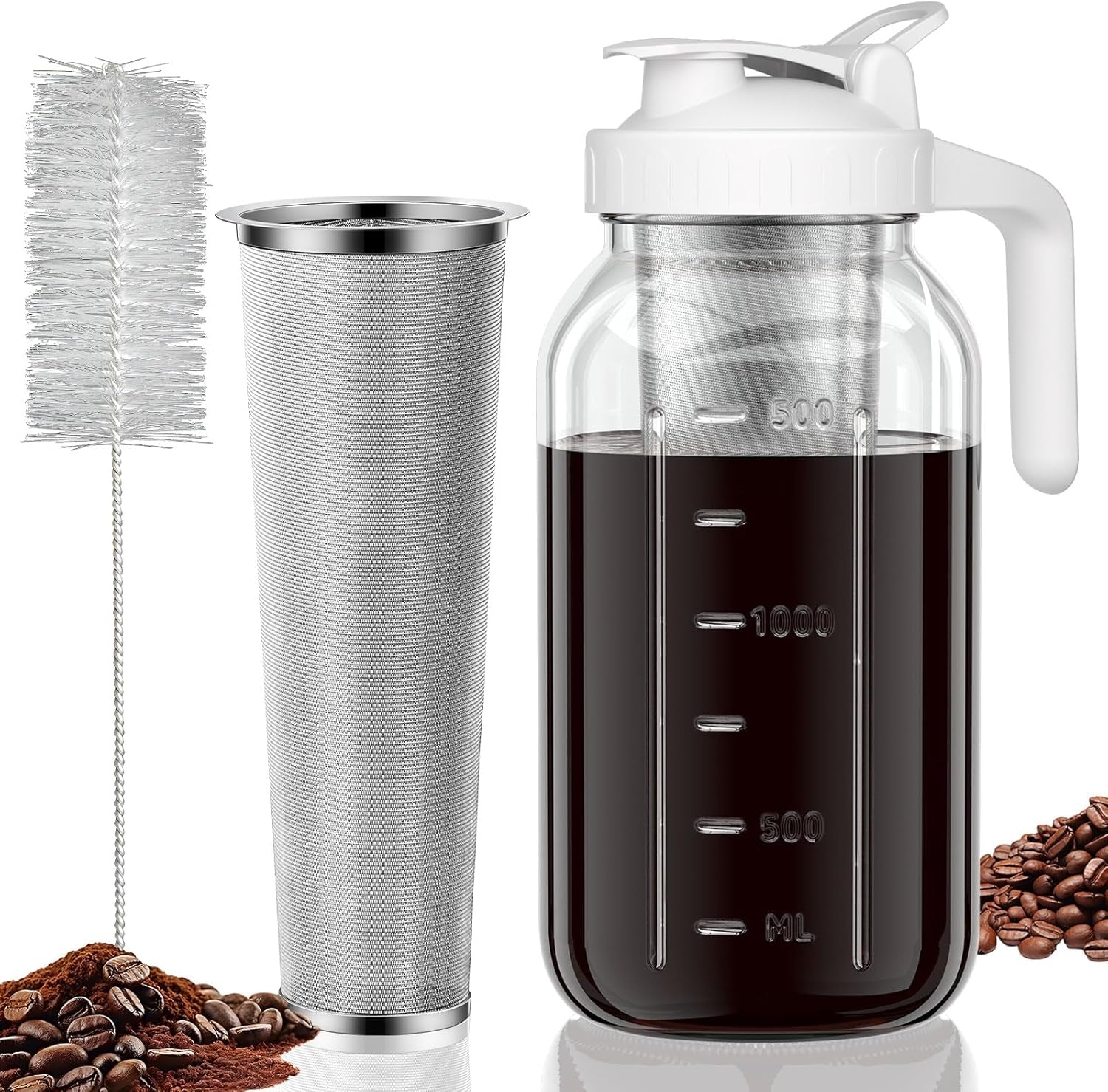 Cold Brew Coffee Maker | Mason Jar Pitcher with Stainless Steel Filter