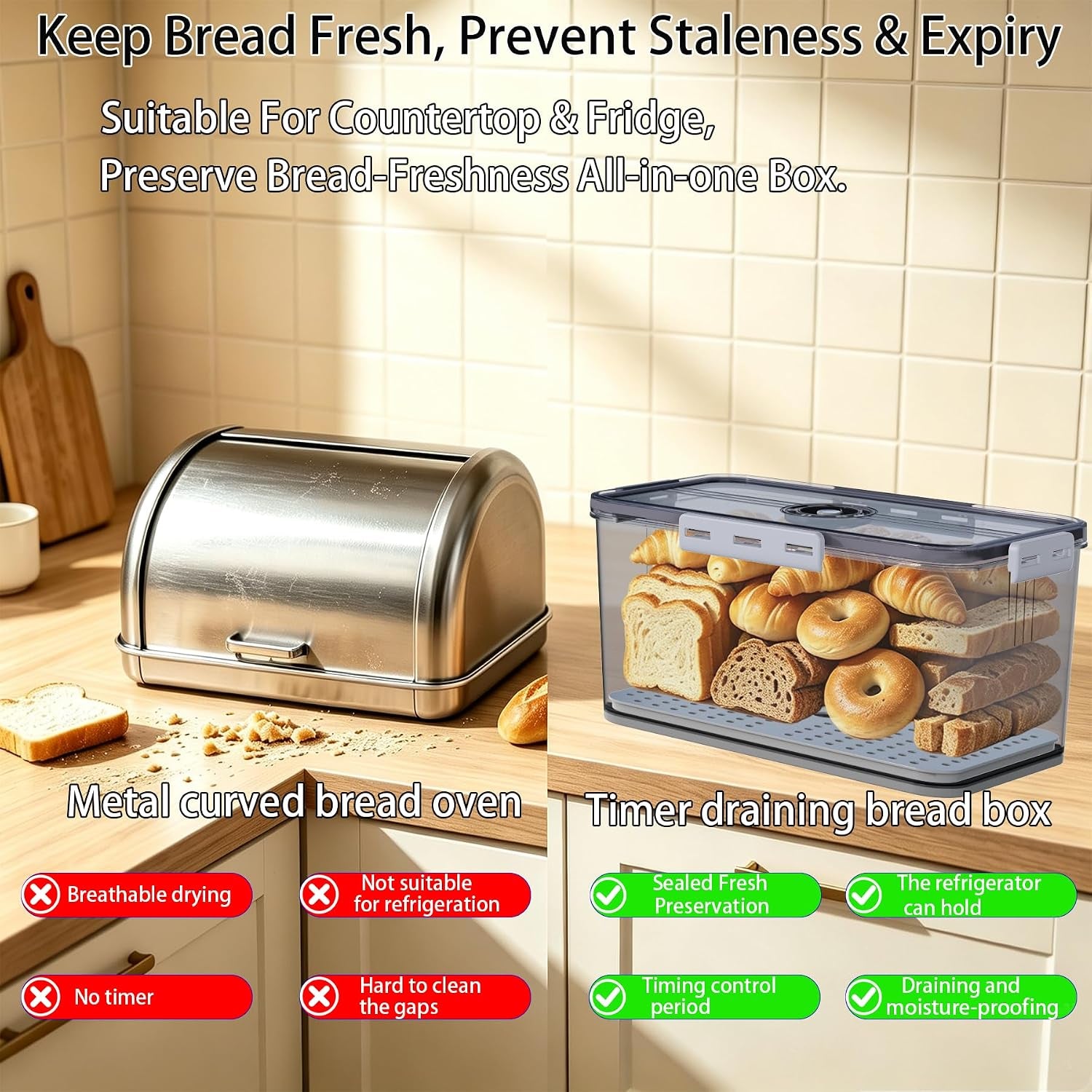 Clear Airtight Bread Box with Freshness Date Dial