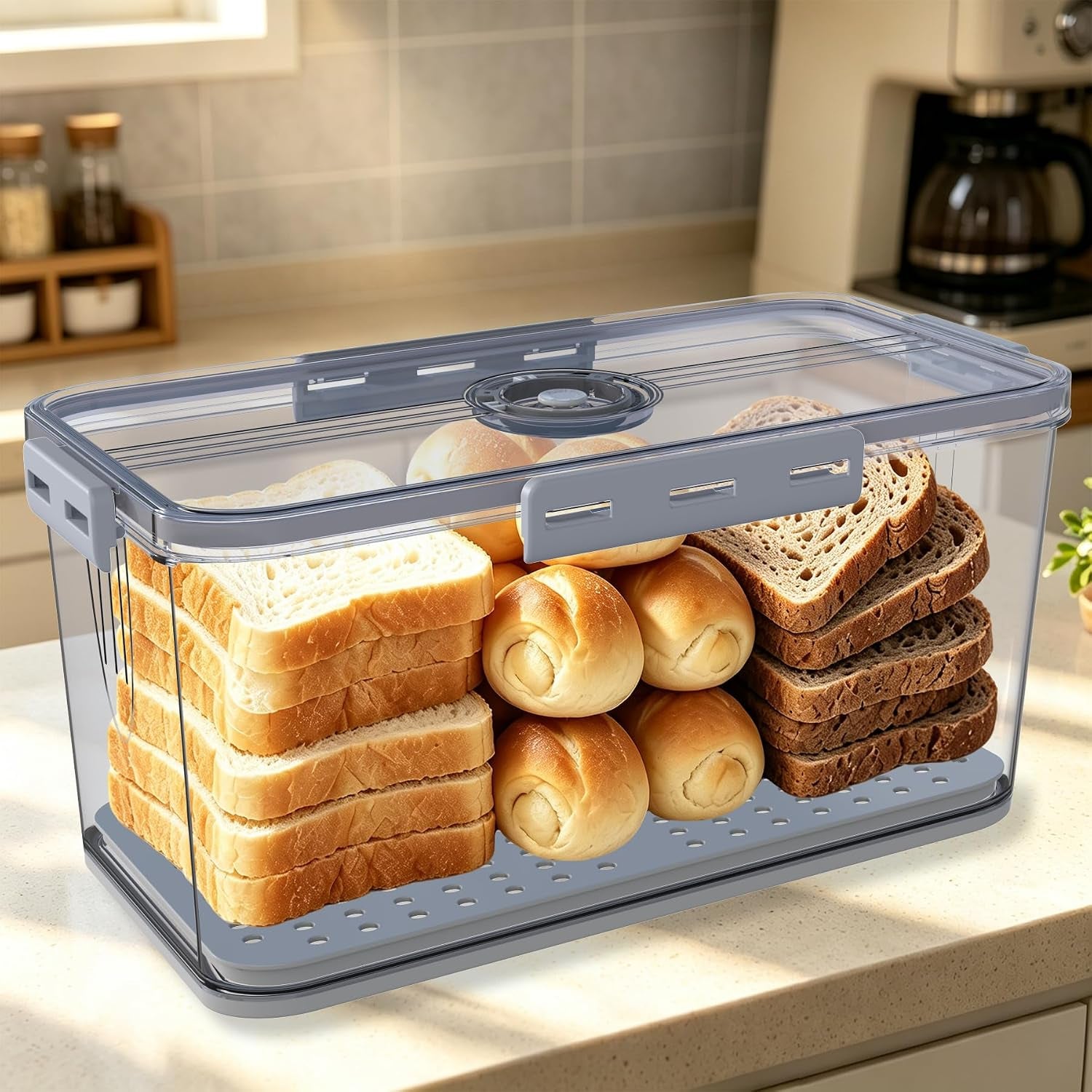 Clear Airtight Bread Box with Freshness Date Dial
